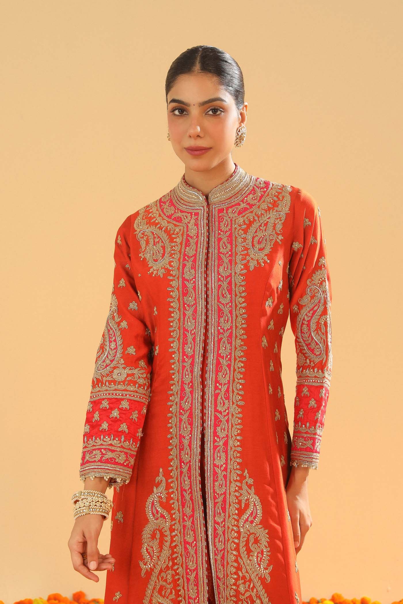 Amayah - Burnt Orange Long A-line Jacket with Pant