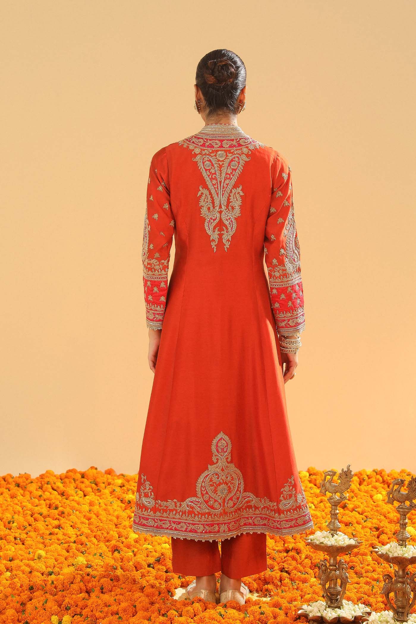 Amayah - Burnt Orange Long A-line Jacket with Pant