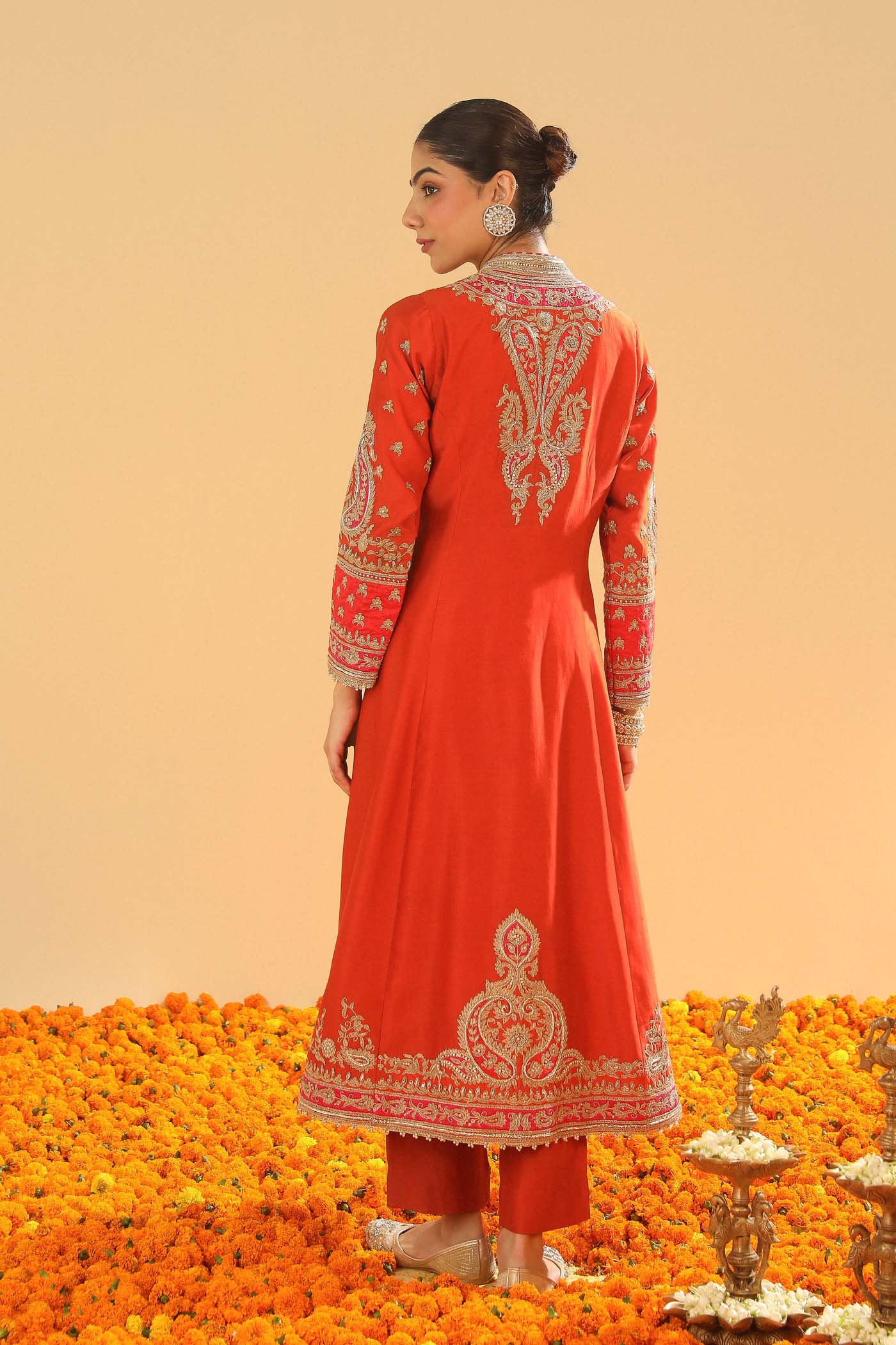 Amayah - Burnt Orange Long A-line Jacket with Pant