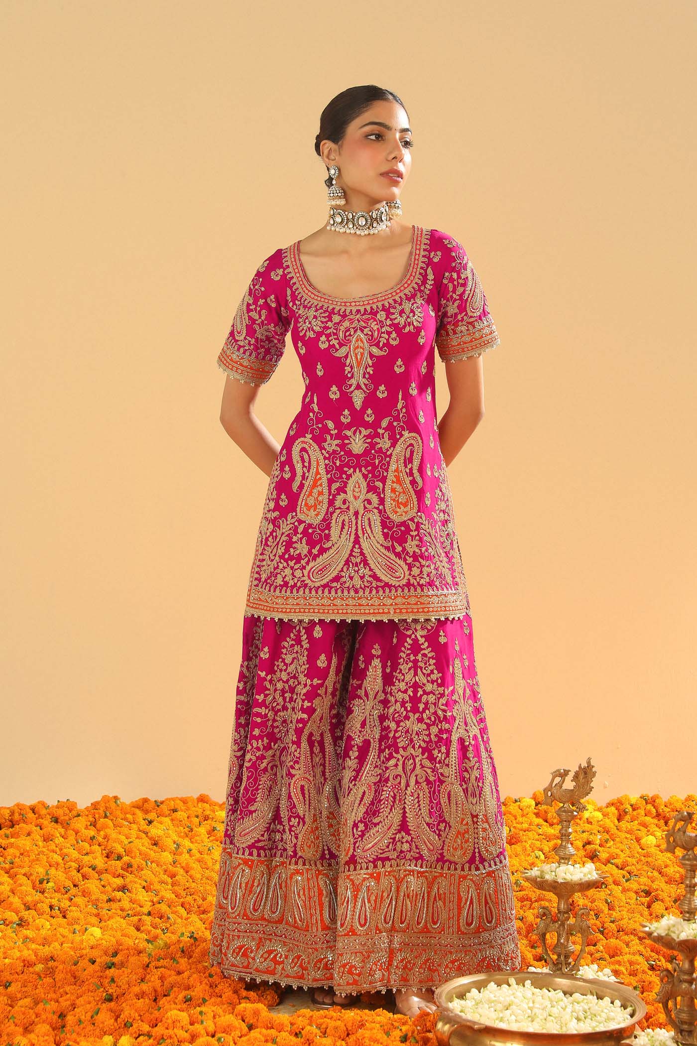 Ishwa - Hotpink Kurta with Sharara (Lxrts)