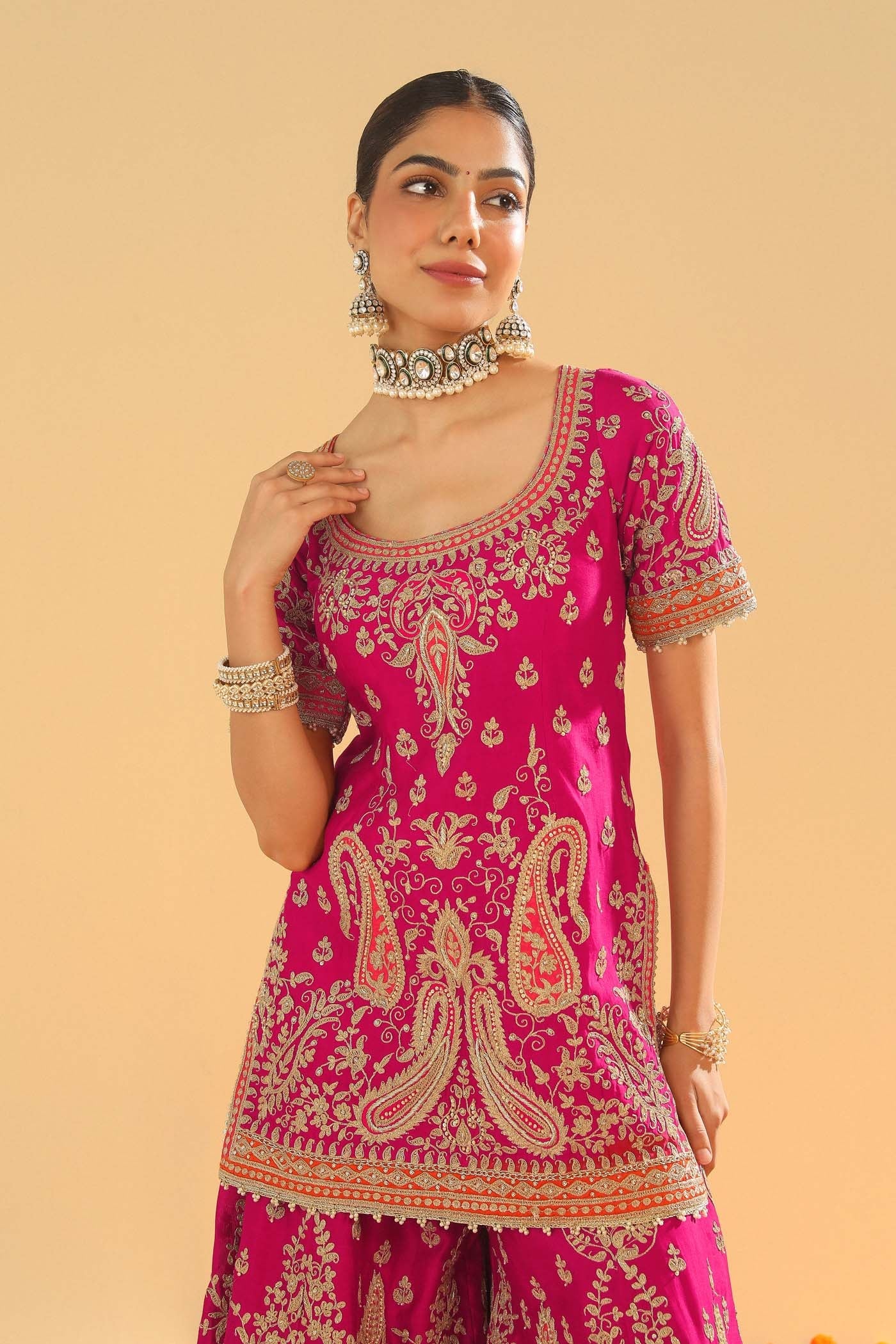 Ishwa - Hotpink Kurta with Sharara (Lxrts)