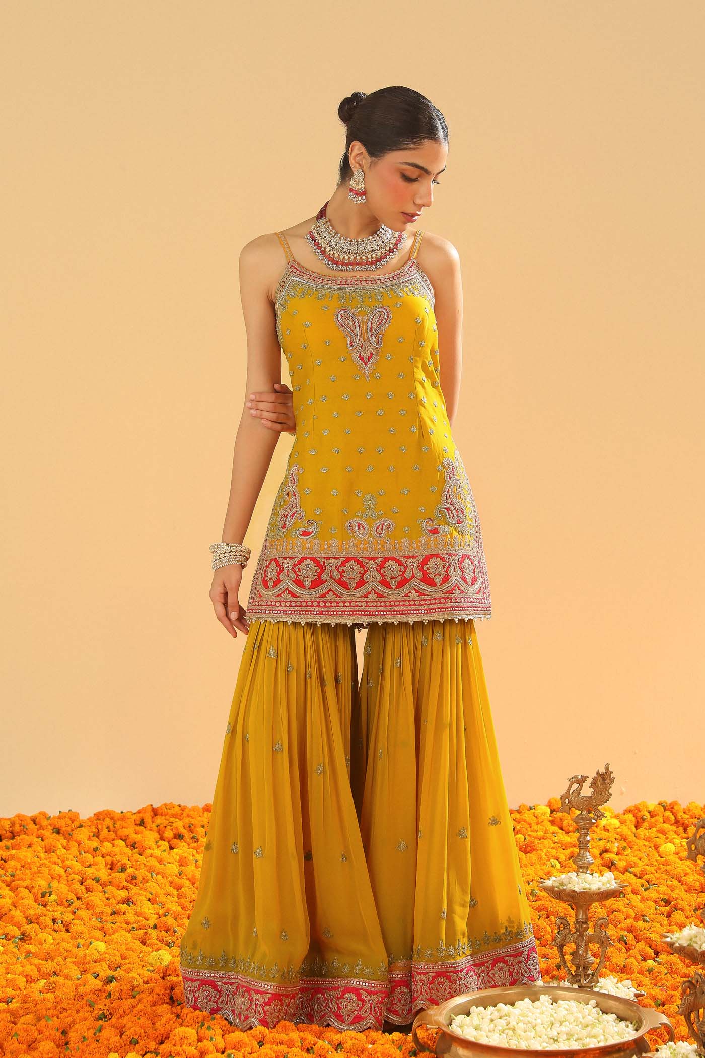 Mehan - Mustard Short Kurta with Garara