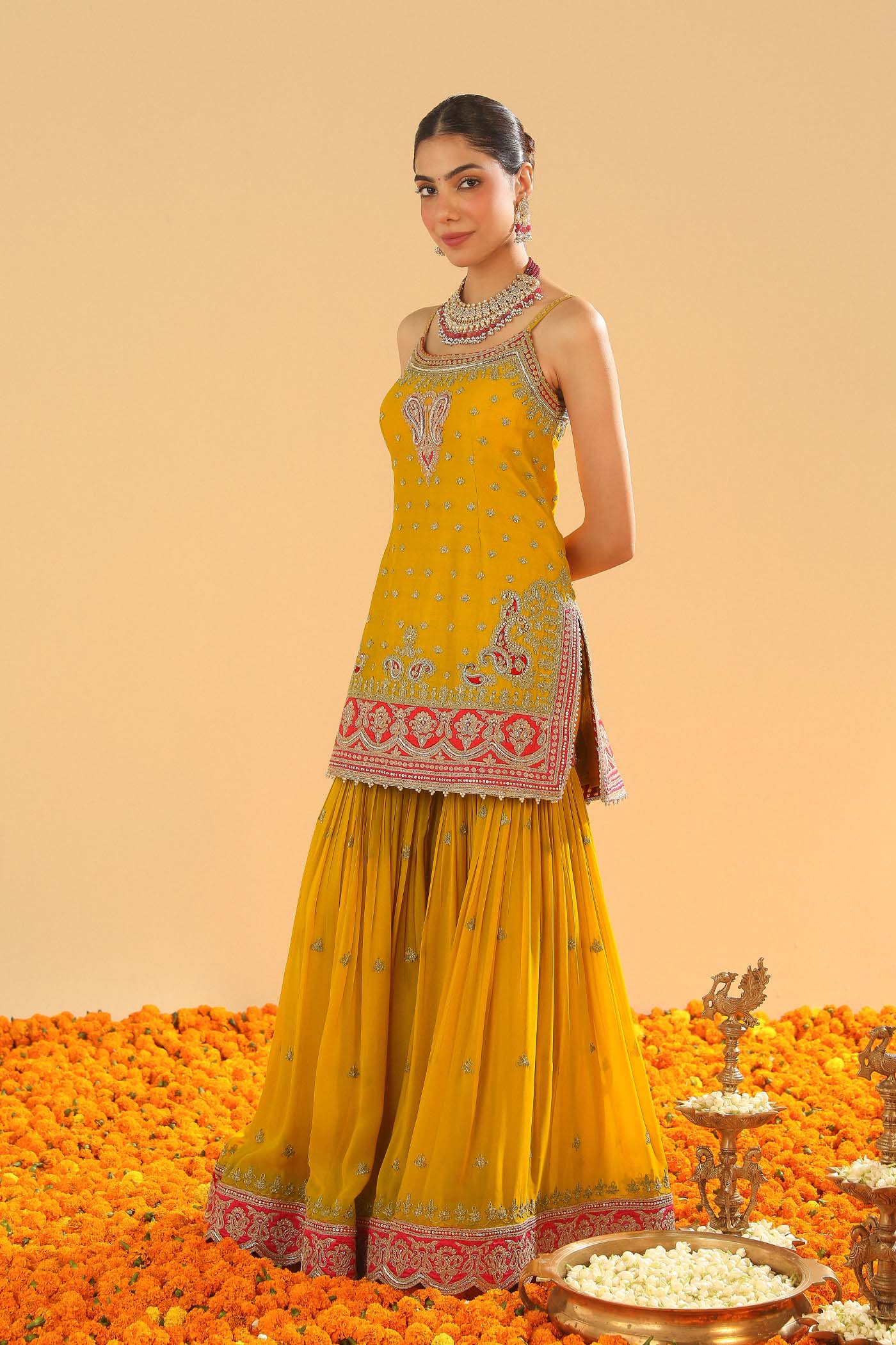 Mehan - Mustard Short Kurta with Garara