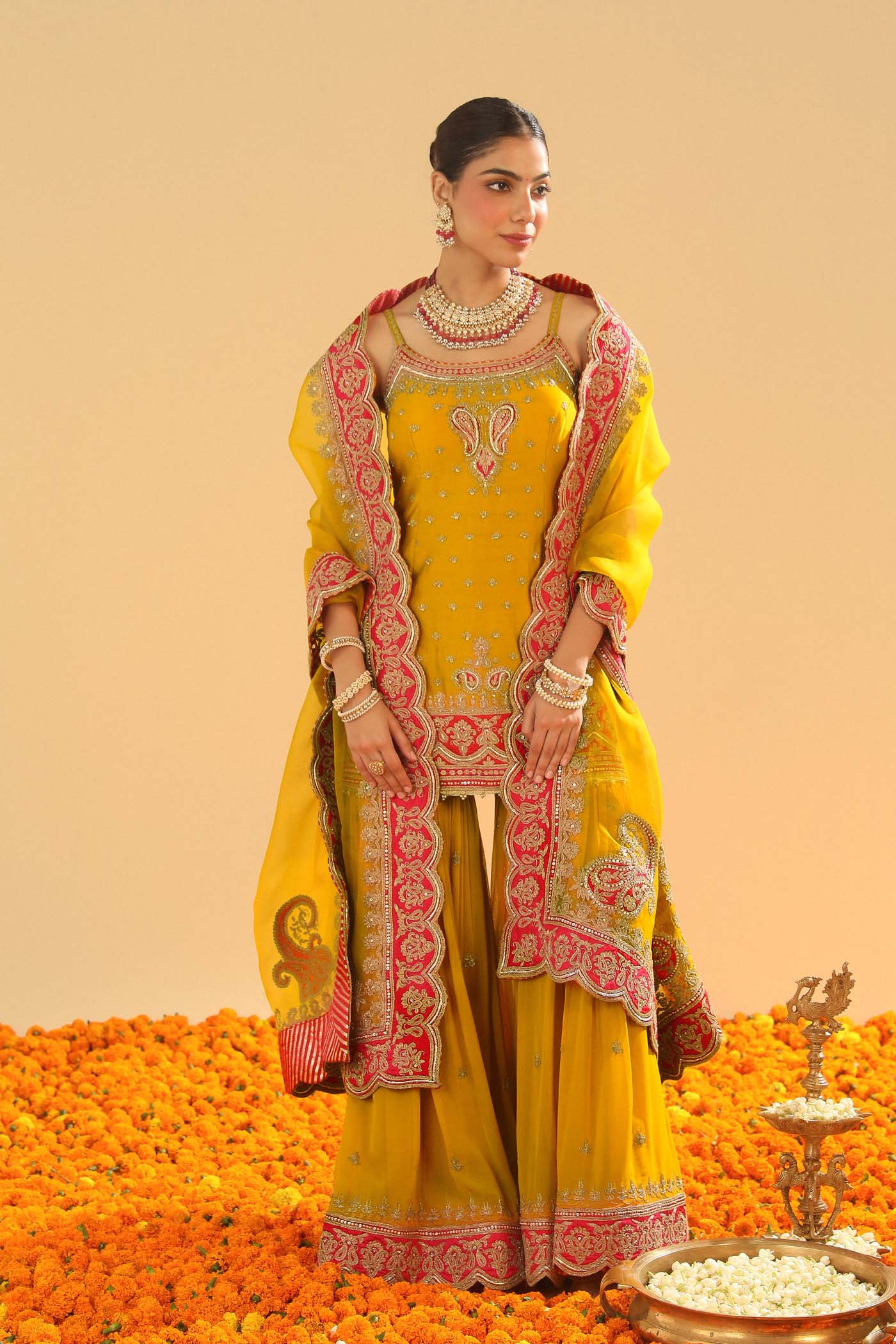 Mehan - Mustard Short Kurta with Garara