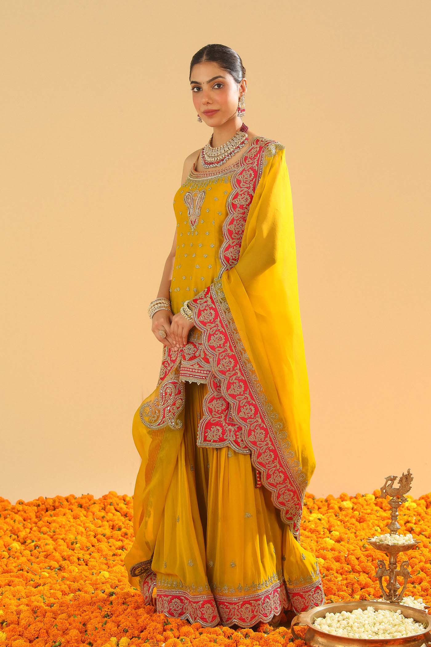 Mehan - Mustard Short Kurta with Garara