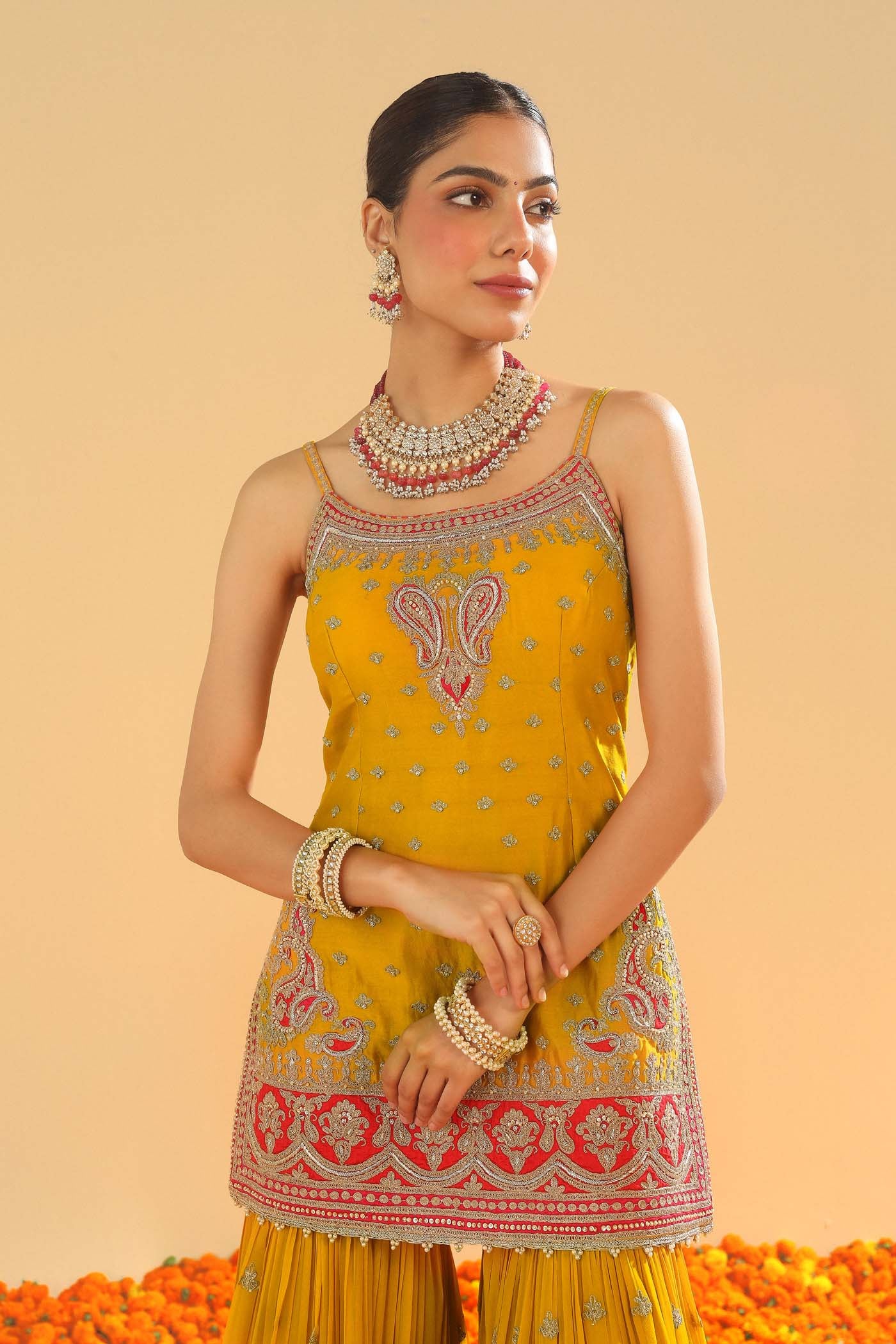 Mehan - Mustard Short Kurta with Garara