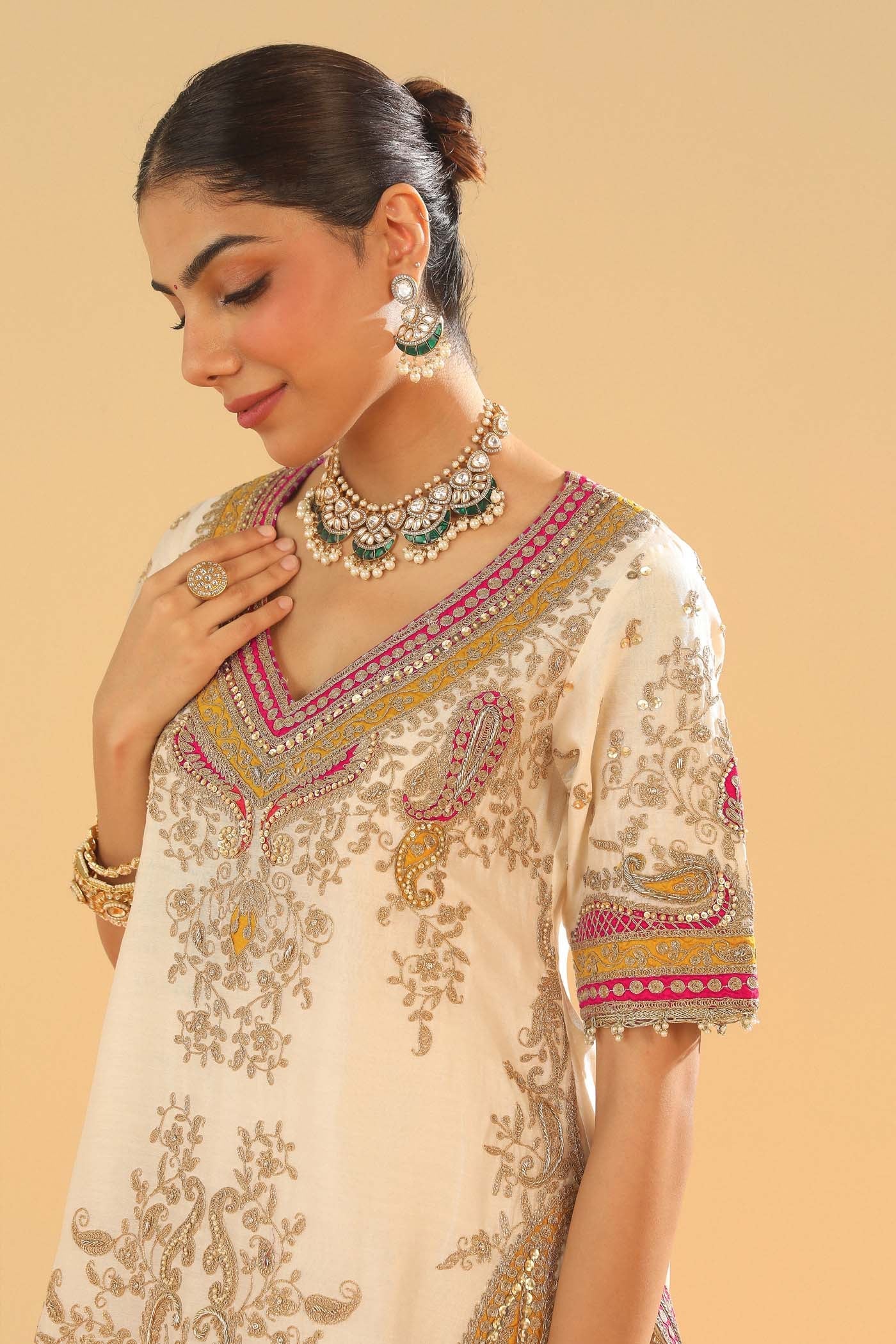 Sadiya - Daisy Ivory Short Kurta with Sharara (Lxrts)