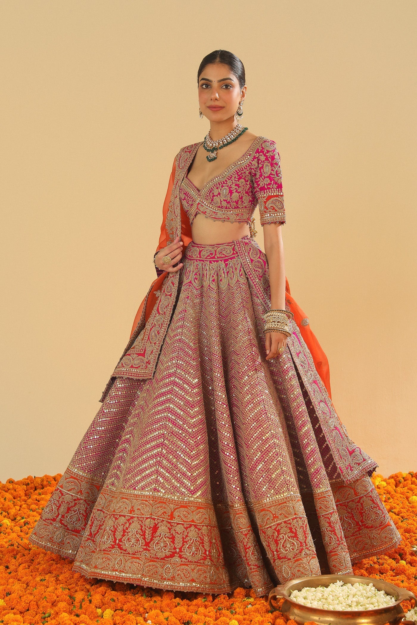Anahira - Hotpink Blouse with Lehenga and Dupatta (Lxrts)