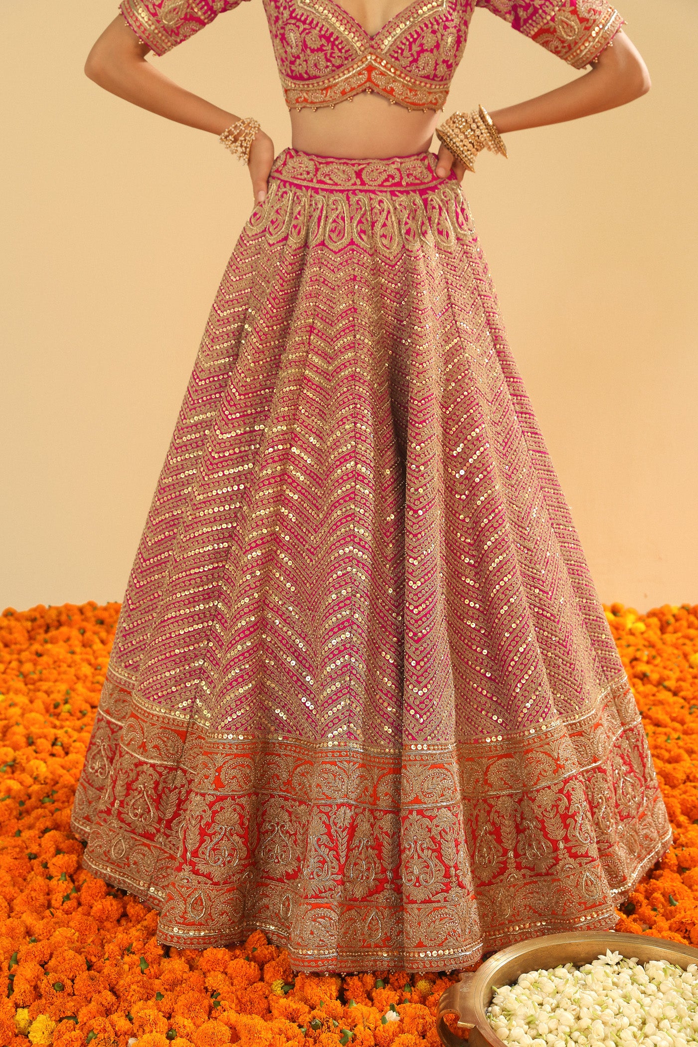 Anahira - Hotpink Blouse with Lehenga and Dupatta