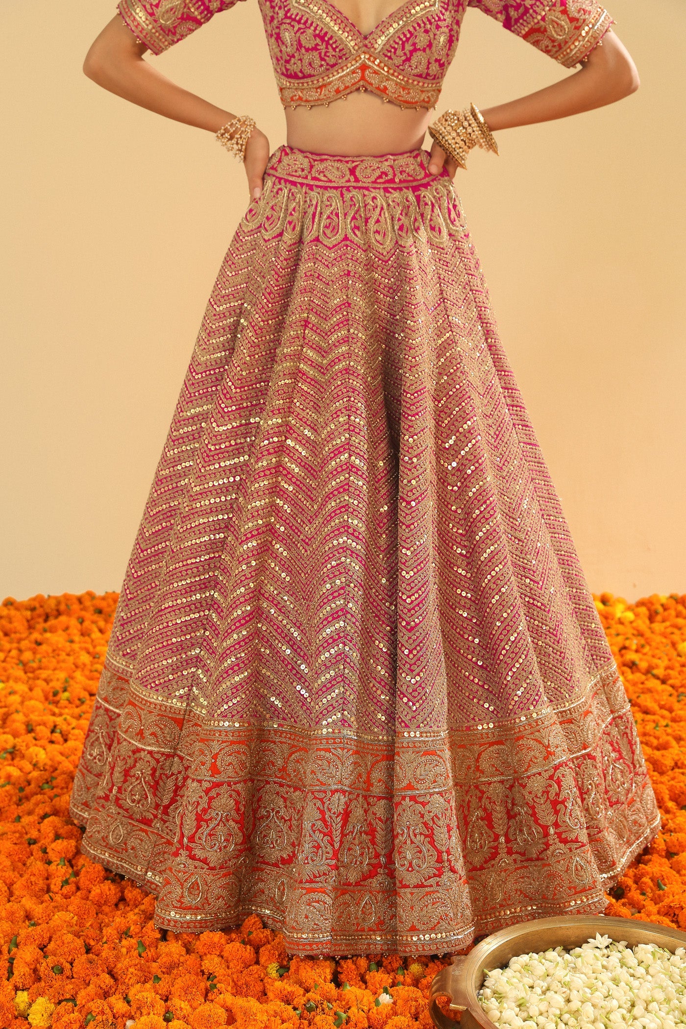 Anahira - Hotpink Blouse with Lehenga and Dupatta (Lxrts)