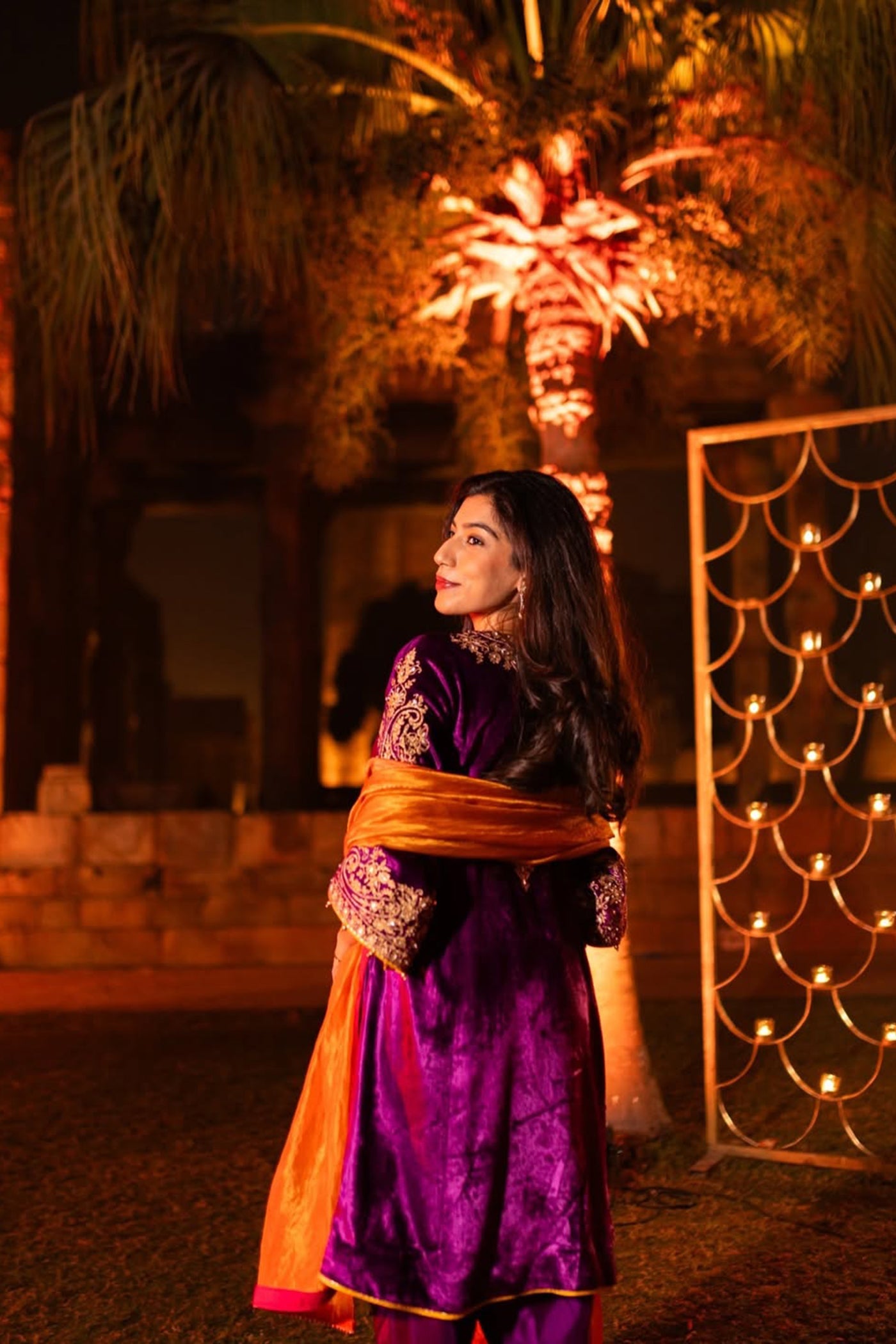 Suhana Nanda In Eira - Silk Velvet Deep Purple A-line Kurta with Dhoti