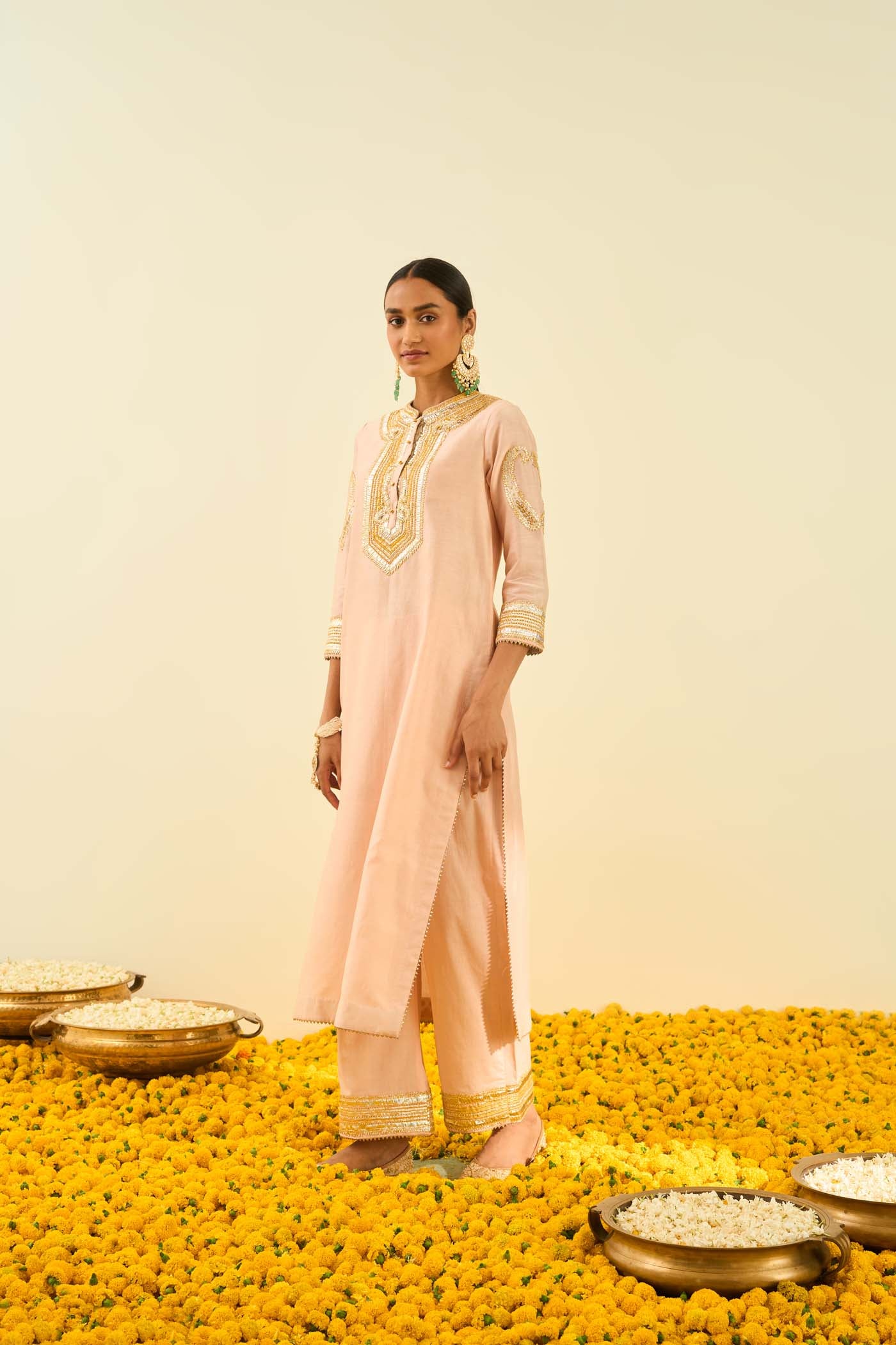 Aliyah- Rosepink straight long kurta with palazzo