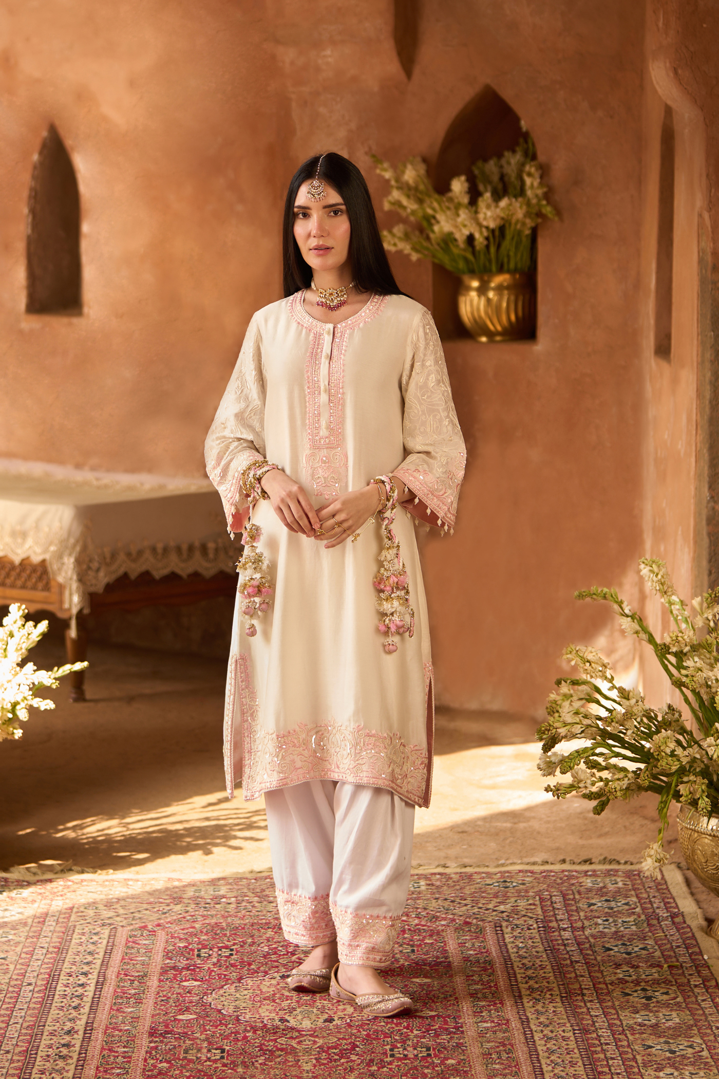 ANAM - DAISY IVORY WITH PINK A-LINE KURTA WITH SALWAR AND DUPATTA