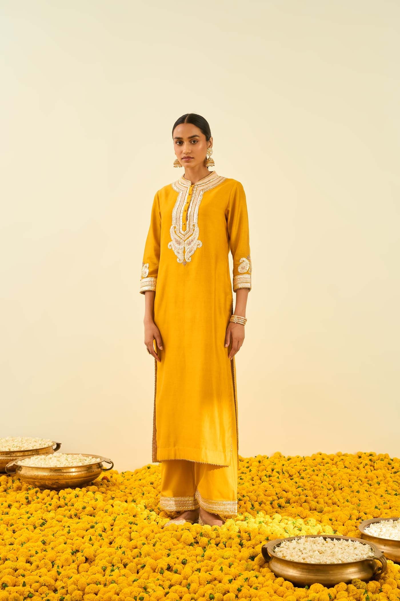 Arisah- Glaze Mustard straight long kurta with palazzo (Lxrts)