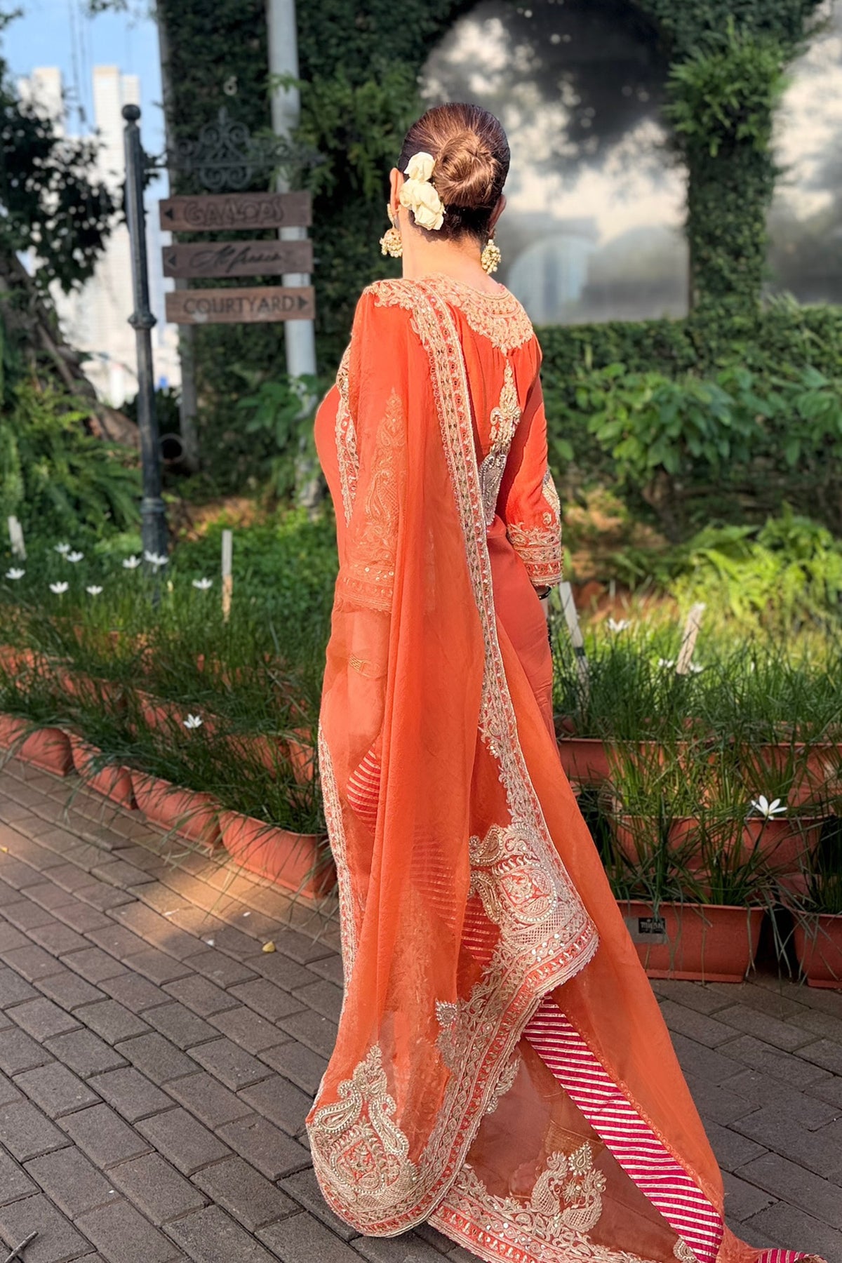 Aamna Sharif in Umaira - Burnt Orange Long Kurta Set with Salwar & Dupatta