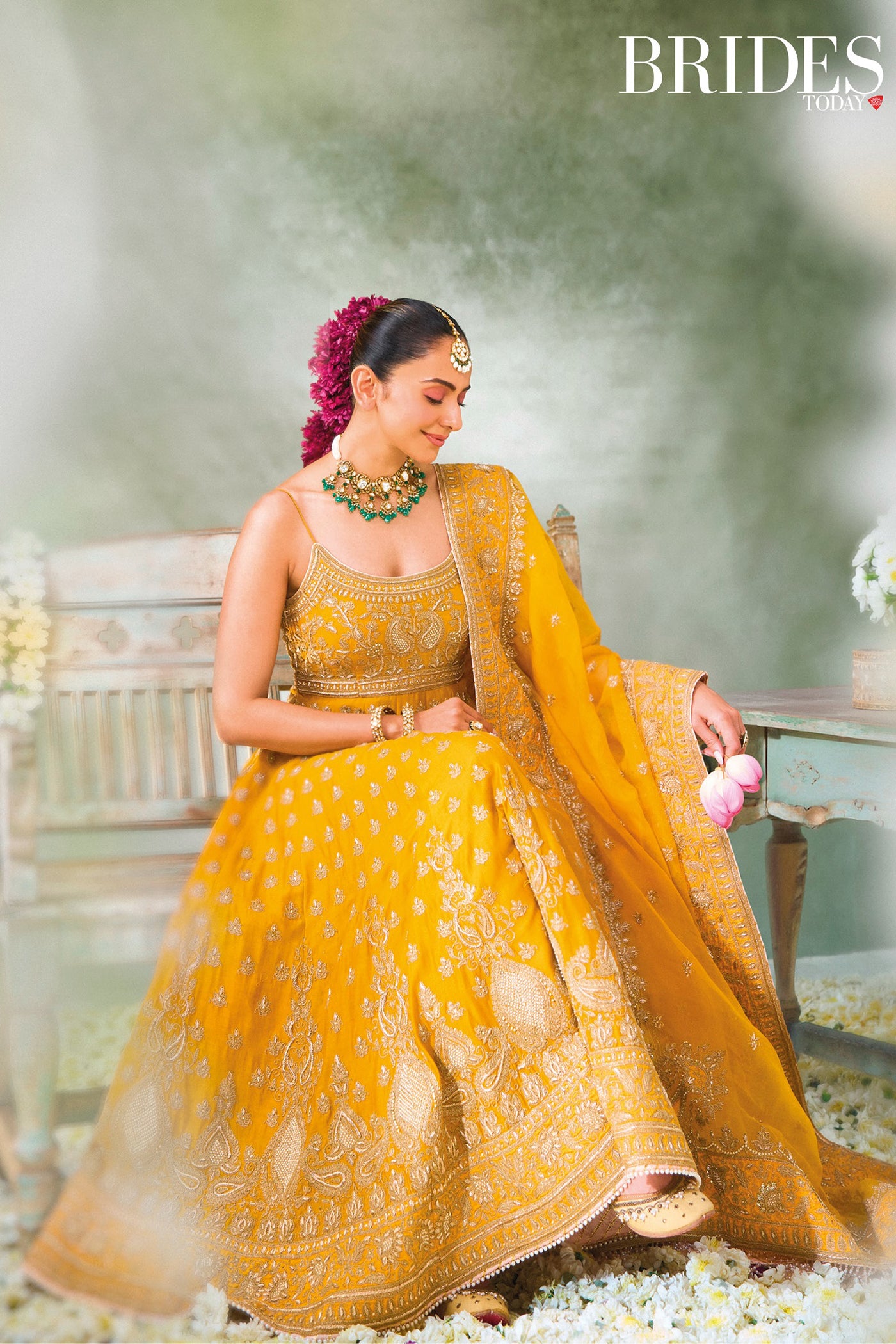 Rakul Preet Singh In Afraa - Mustard Anarkali Set with Palazzo & Dupatta