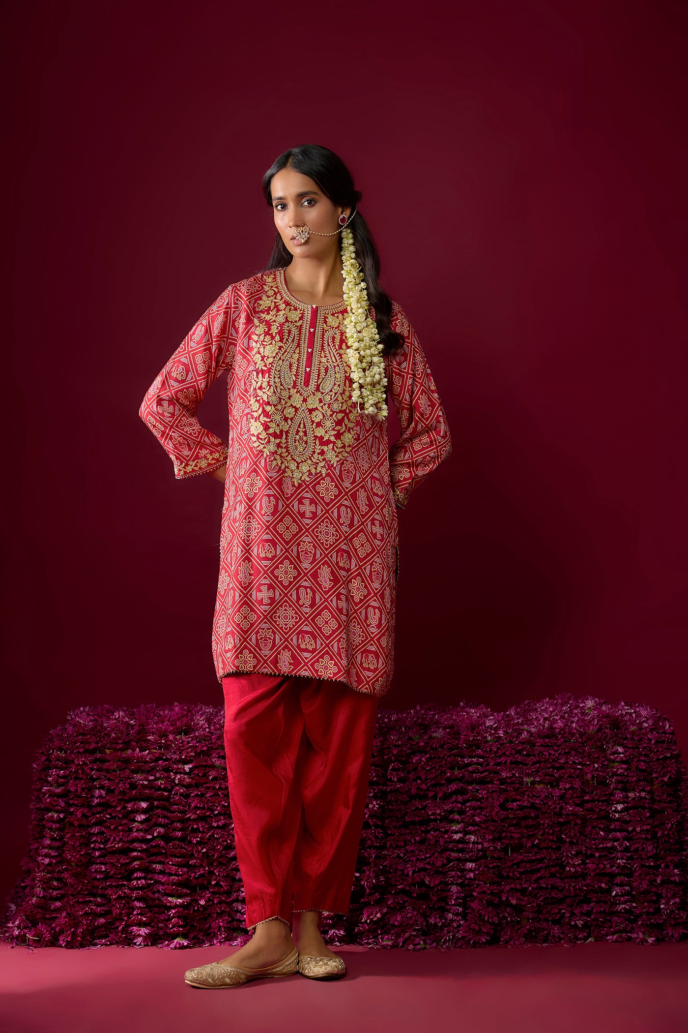 Nargis - Deep Red Short Kurta With Salwar
