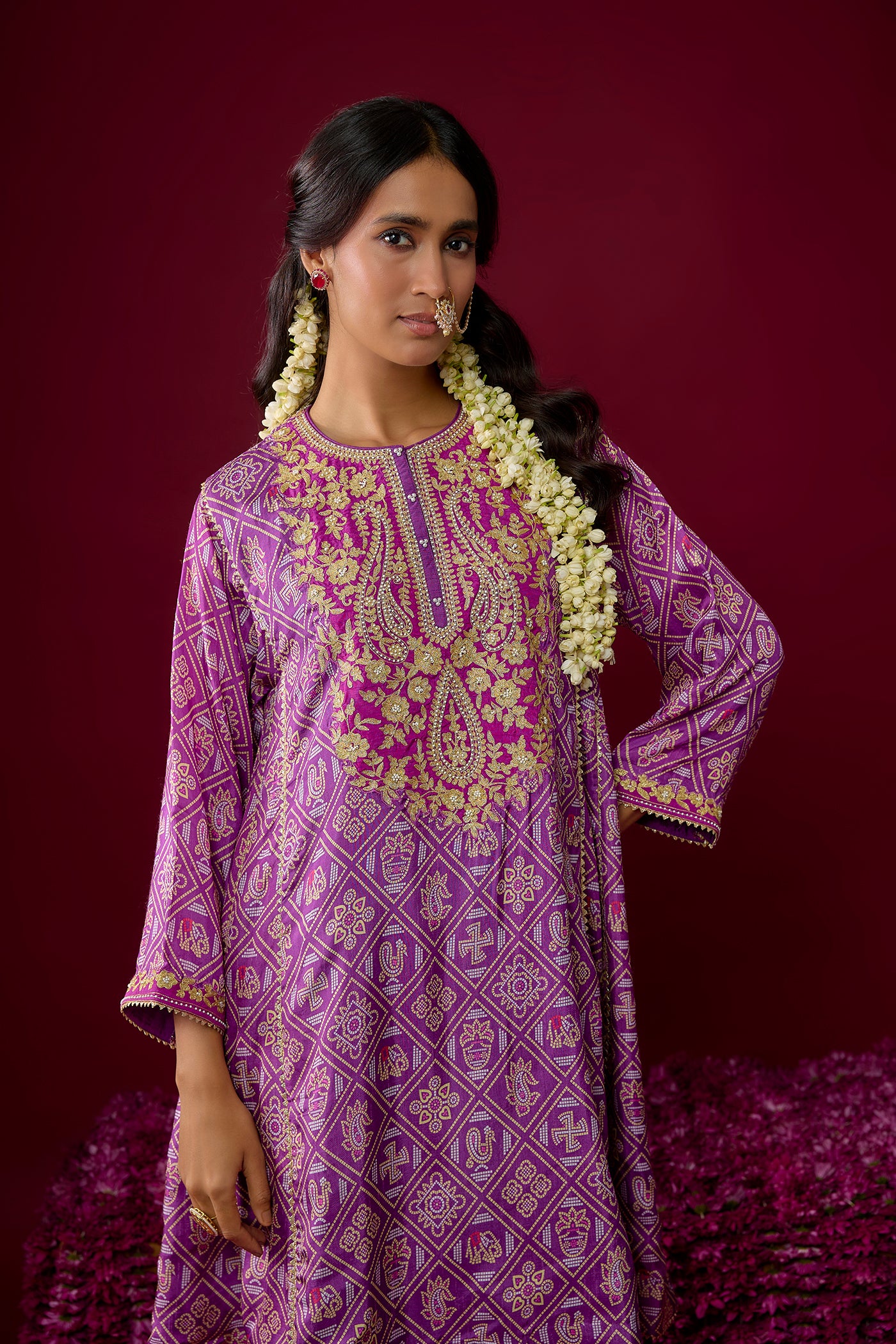Nargis - Deep Purple Short Chauga With Salwar