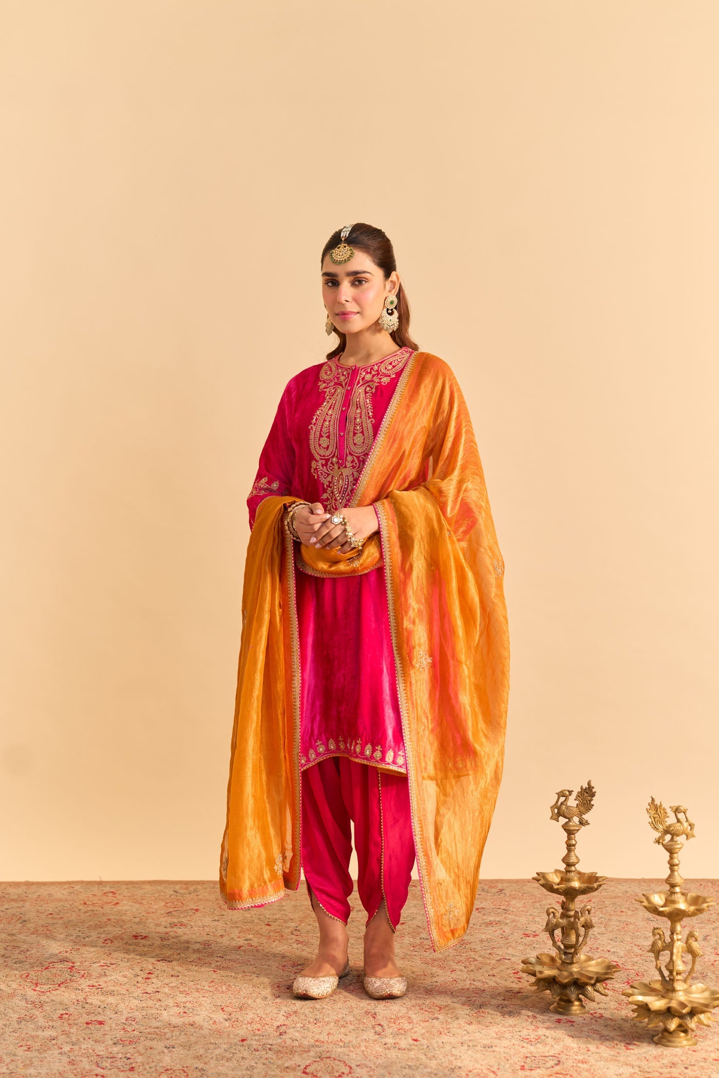Amal - Silk Velvet Hotpink A-line Kurta with Dhoti (Lxrts)