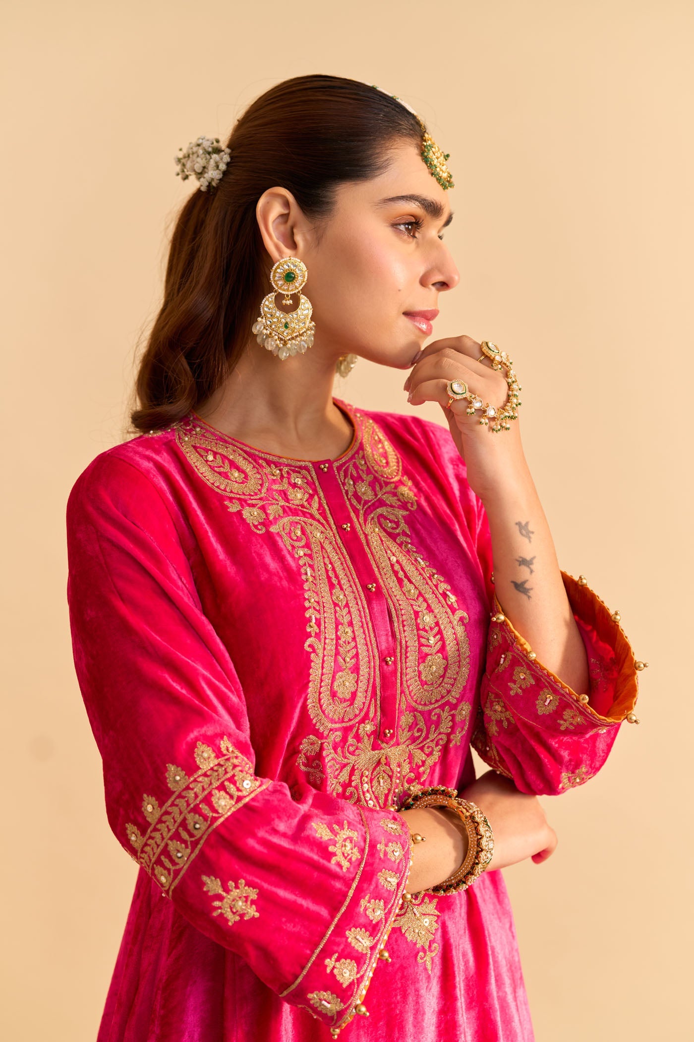 Amal - Silk Velvet Hotpink A-line Kurta with Dhoti (Lxrts)