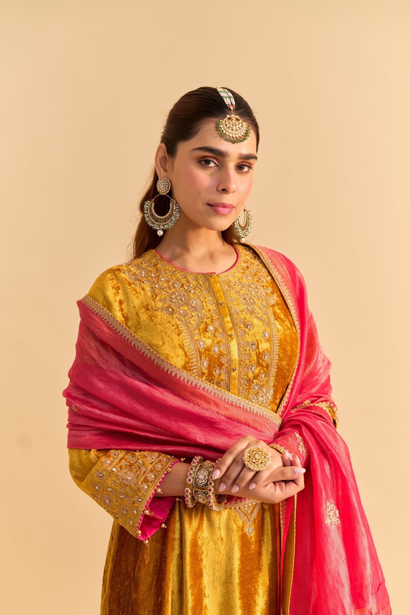 Laiba - Silk Velvet Heirloom Mustard A-line Kurta with Dhoti (Lxrts)