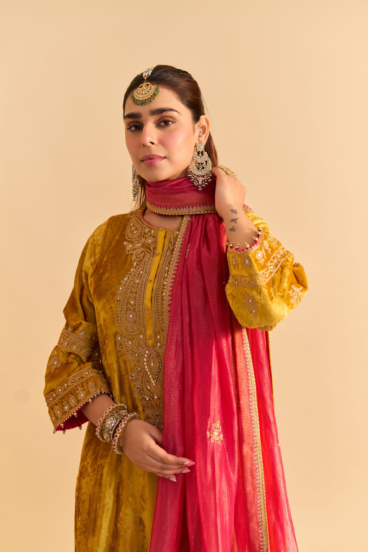 Amal - Mustard A-line Kurta with Dhoti