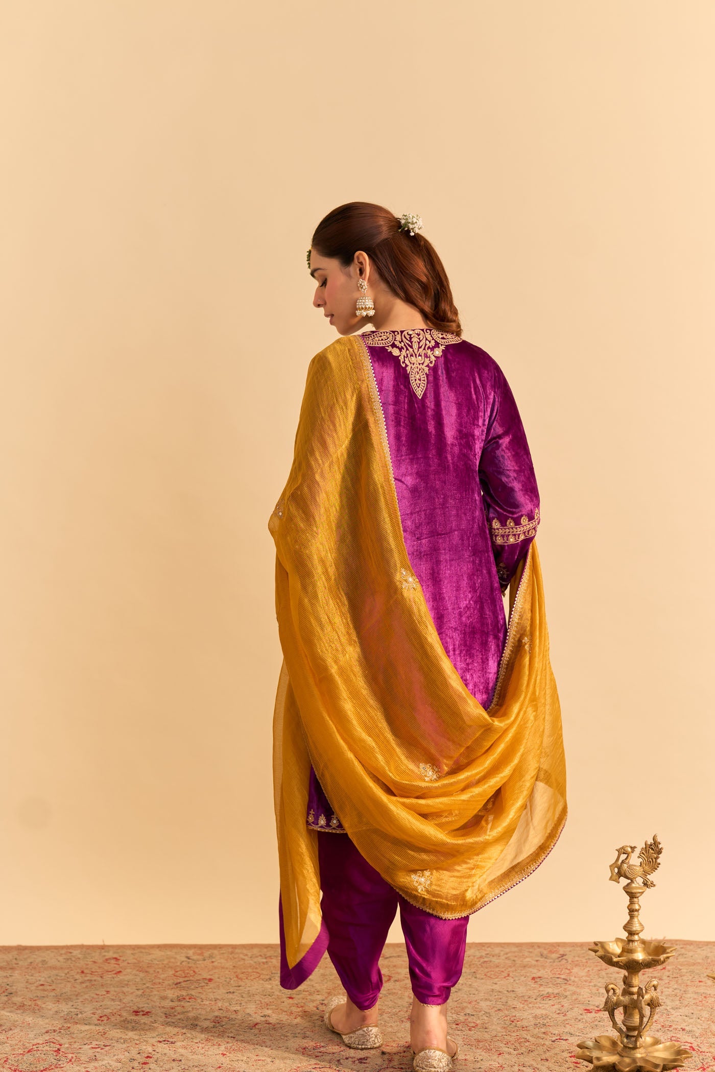 Amal - Silk Velvet Deep Purple A-line Kurta with Dhoti (Lxrts)
