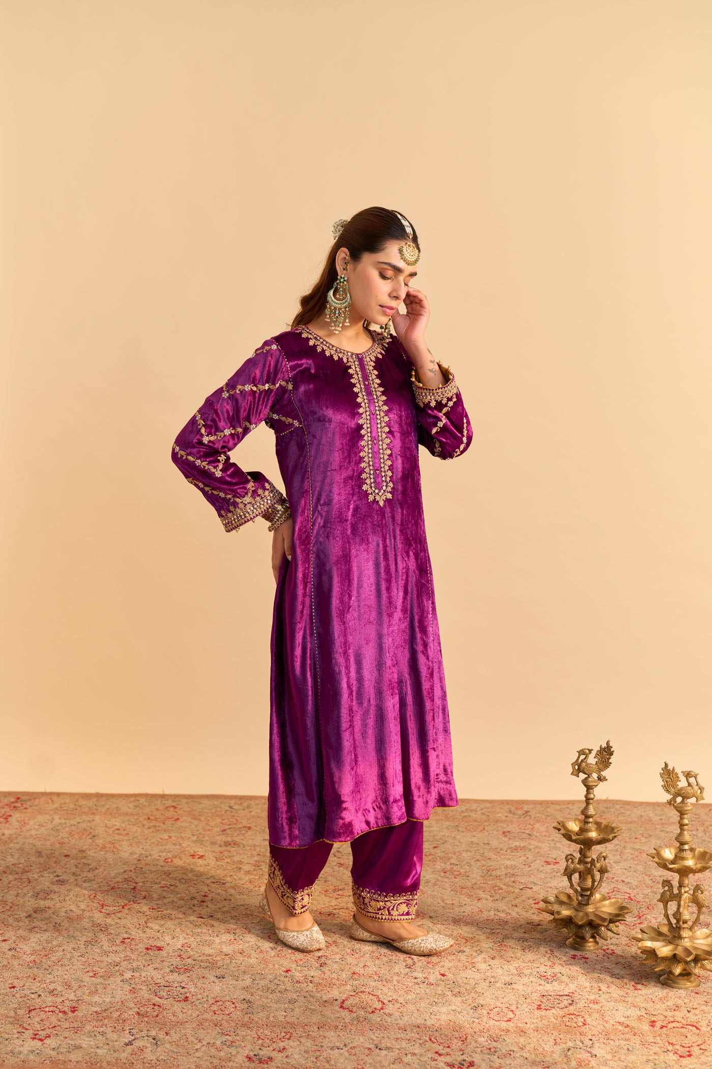 Azmiya - Deep Purple Chauga with Salwar