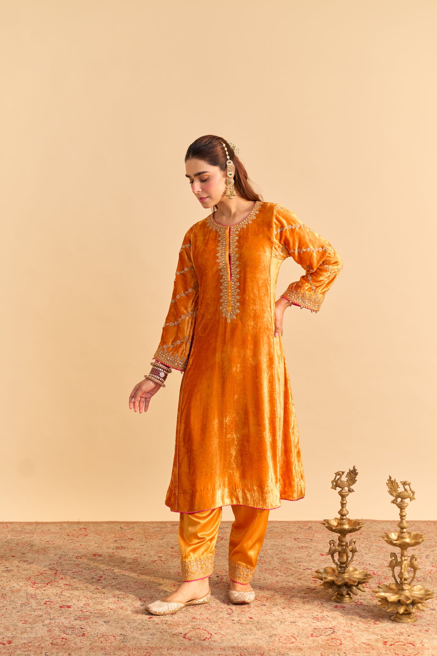 Azmiya - Orange Chauga with Salwar