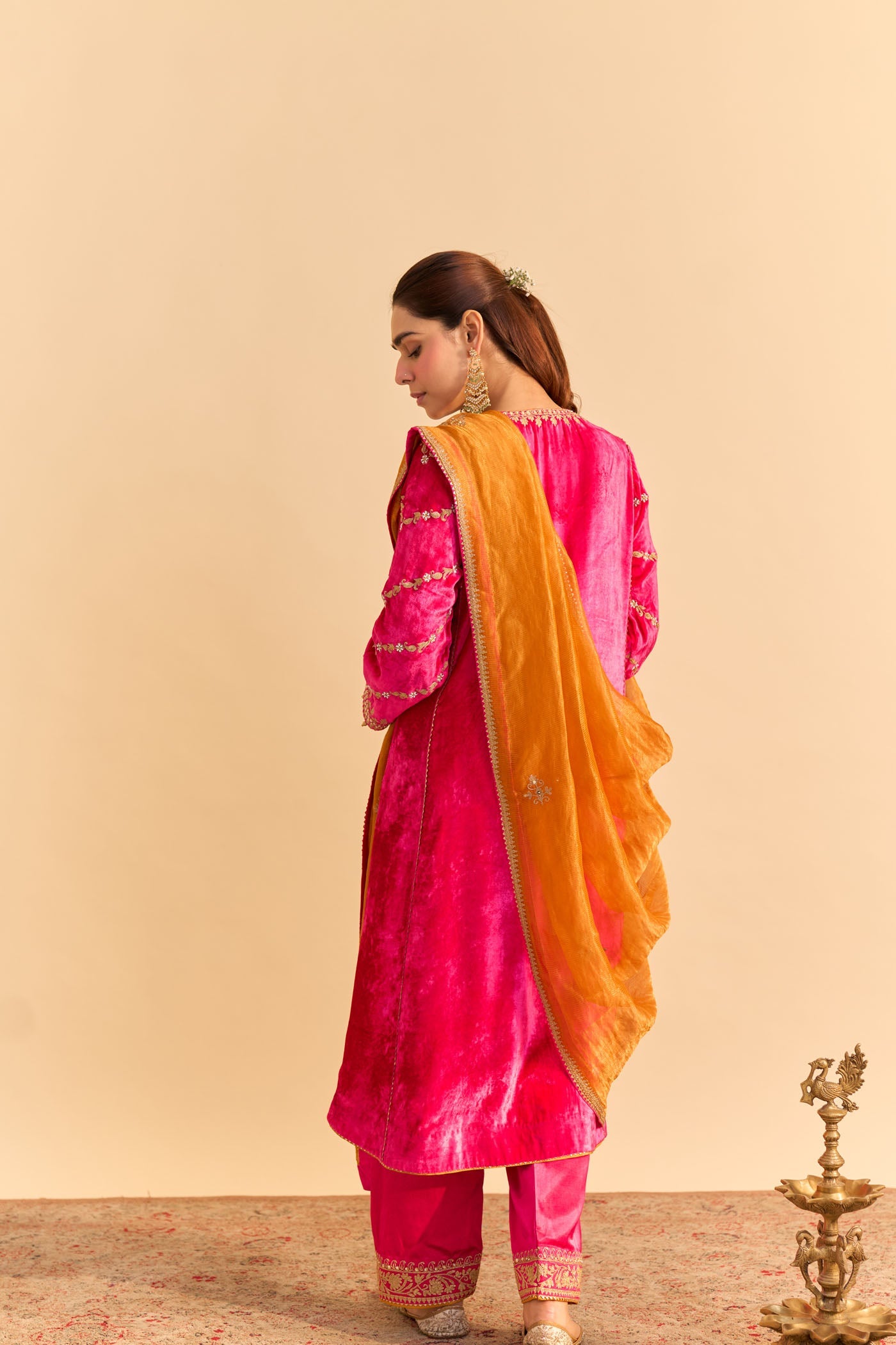 Azmiya - Silk Velvet Hotpink Chauga with Salwar (Lxrts)