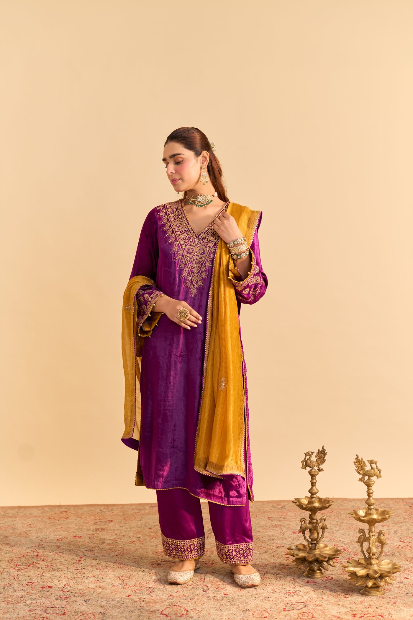 Mehel Kejriwal In Aynaz - Silk Velvet Deep Purple Kurta with Salwar