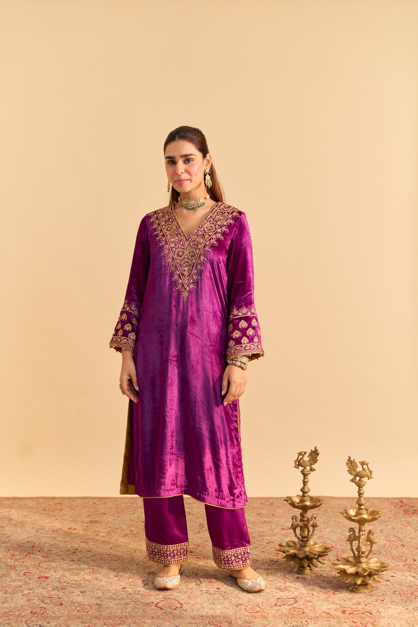 Aynaz - Silk Velvet Deep Purple Kurta with Salwar (Lxrts)