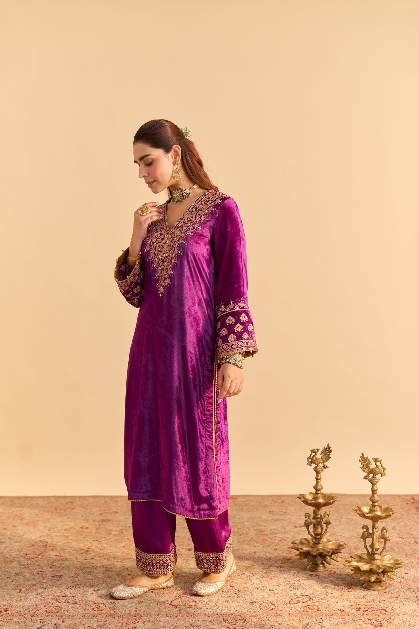 Aynaz - Deep Purple Kurta with Salwar