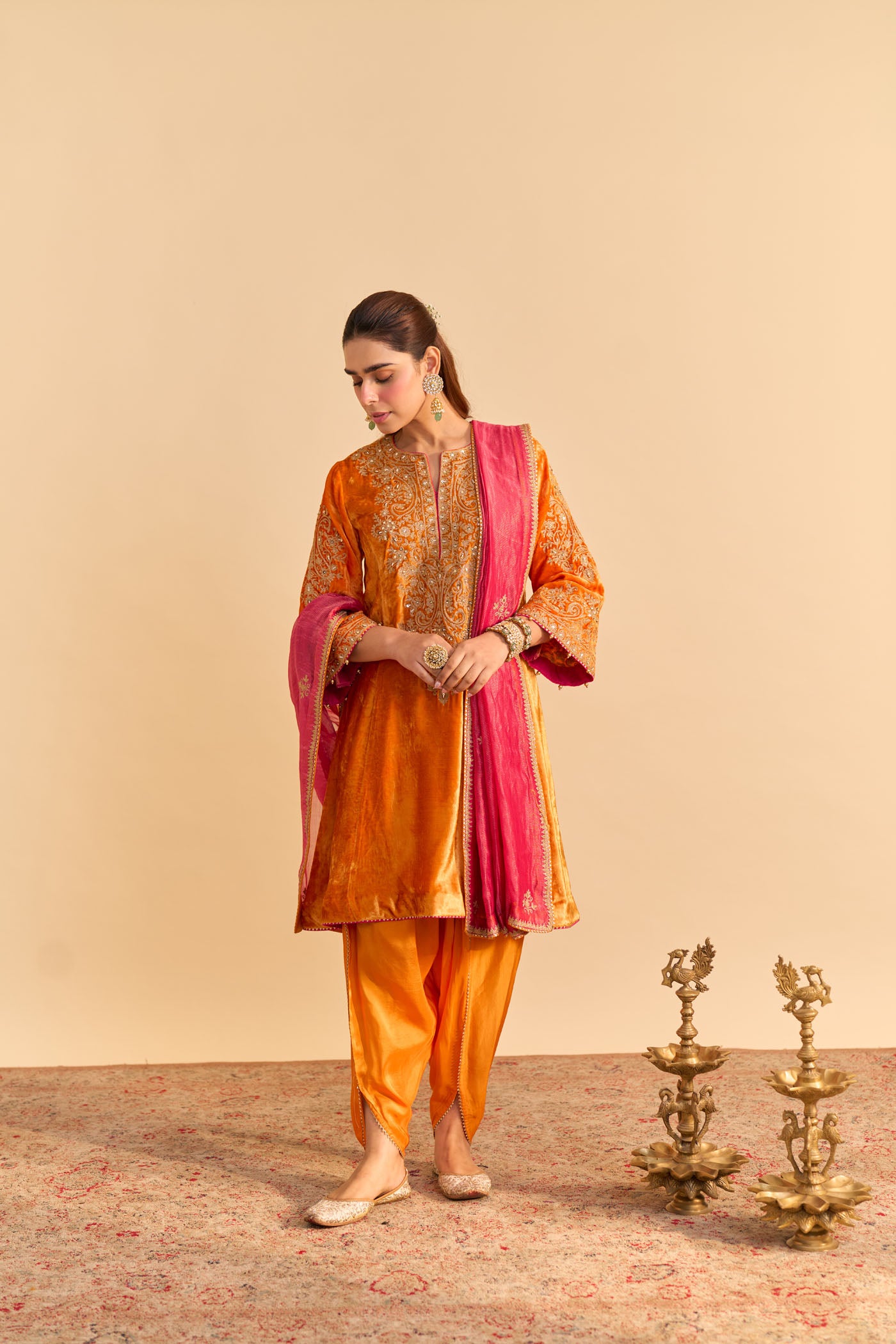Eira - Orange A-line Kurta with Dhoti