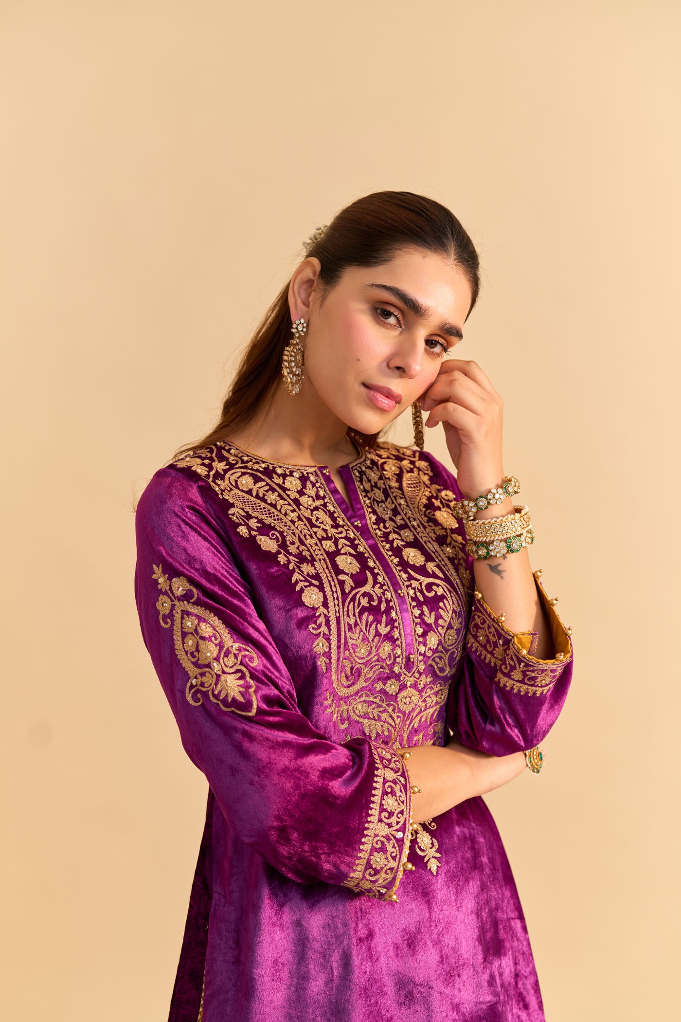 Aroob - Deep Purple Kurta with Sharara and Dupatta