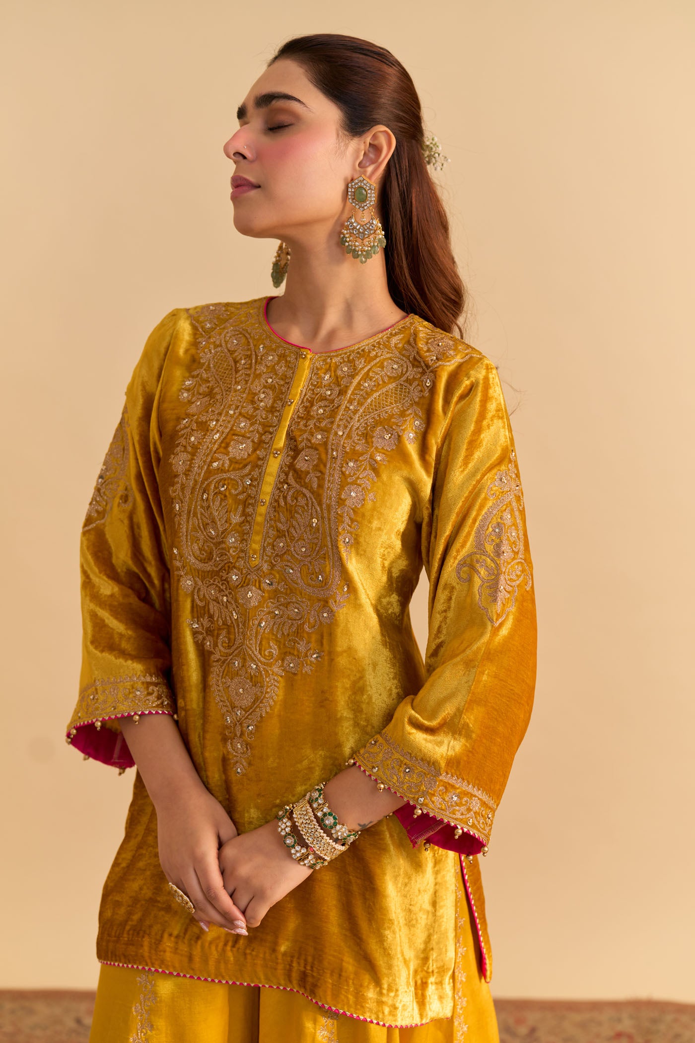 Aroob - Mustard Kurta with Sharara and Dupatta