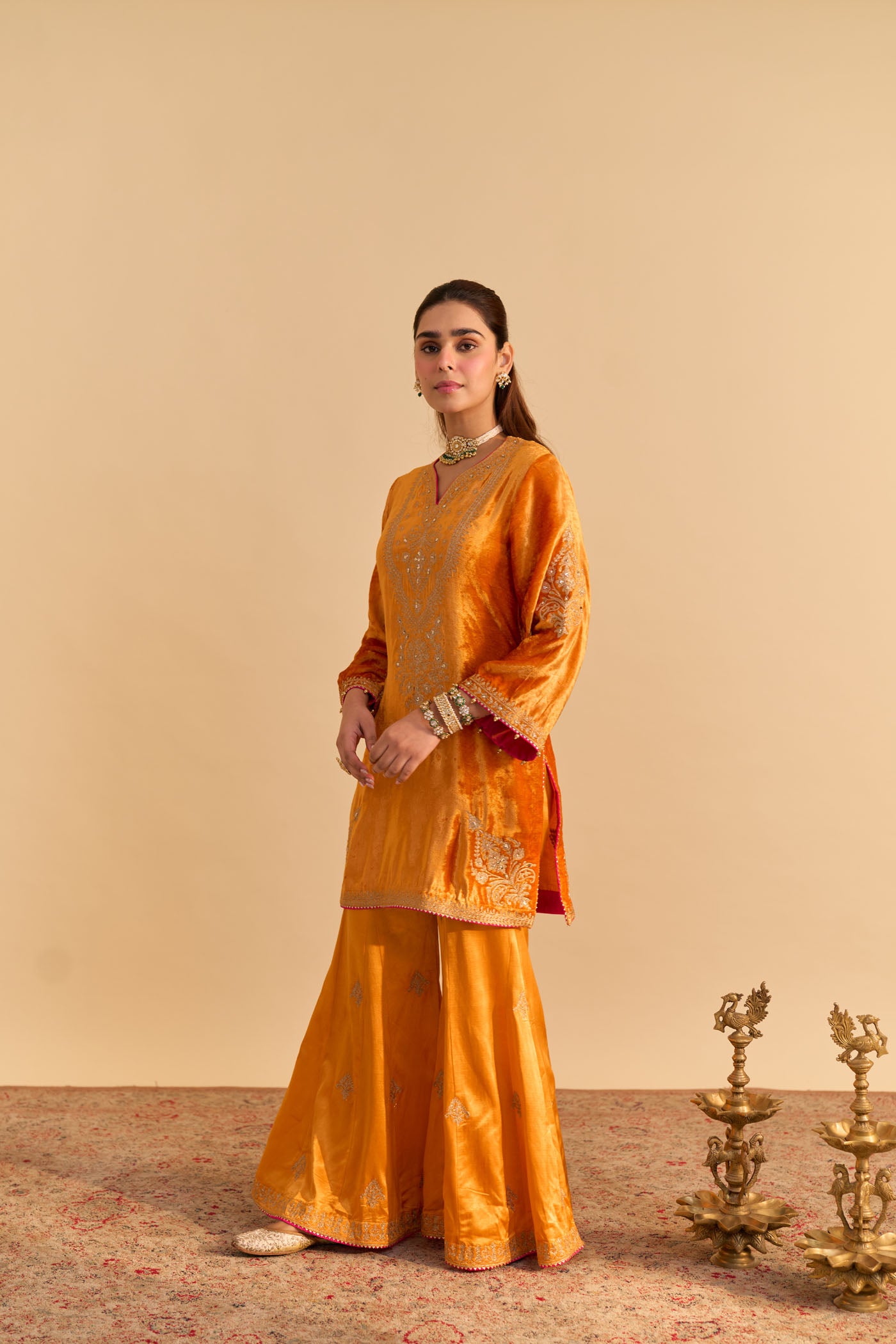 Nooren - Orange Kurta with Flared Palazzo and Dupatta