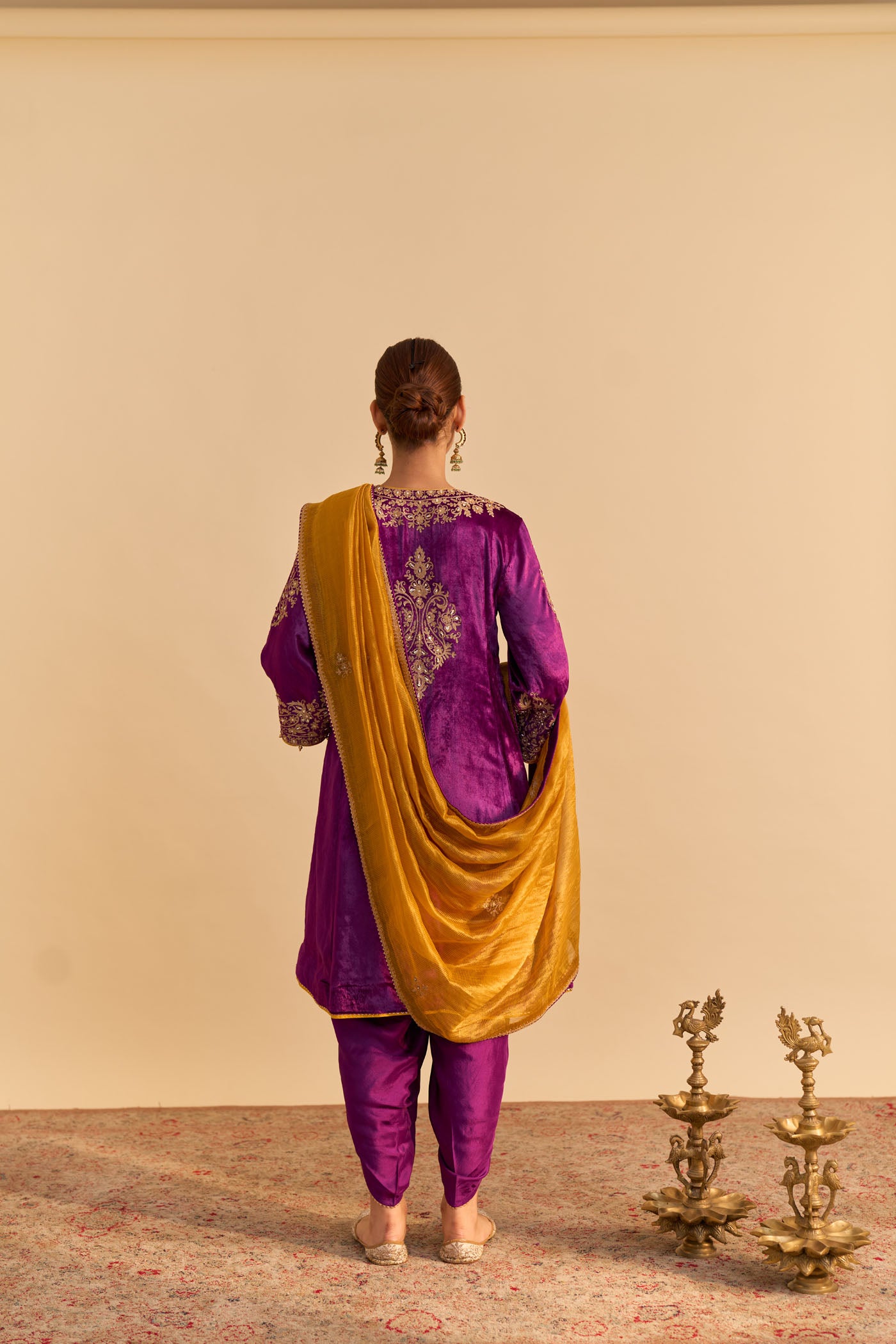 Suhana Nanda In Eira - Silk Velvet Deep Purple A-line Kurta with Dhoti