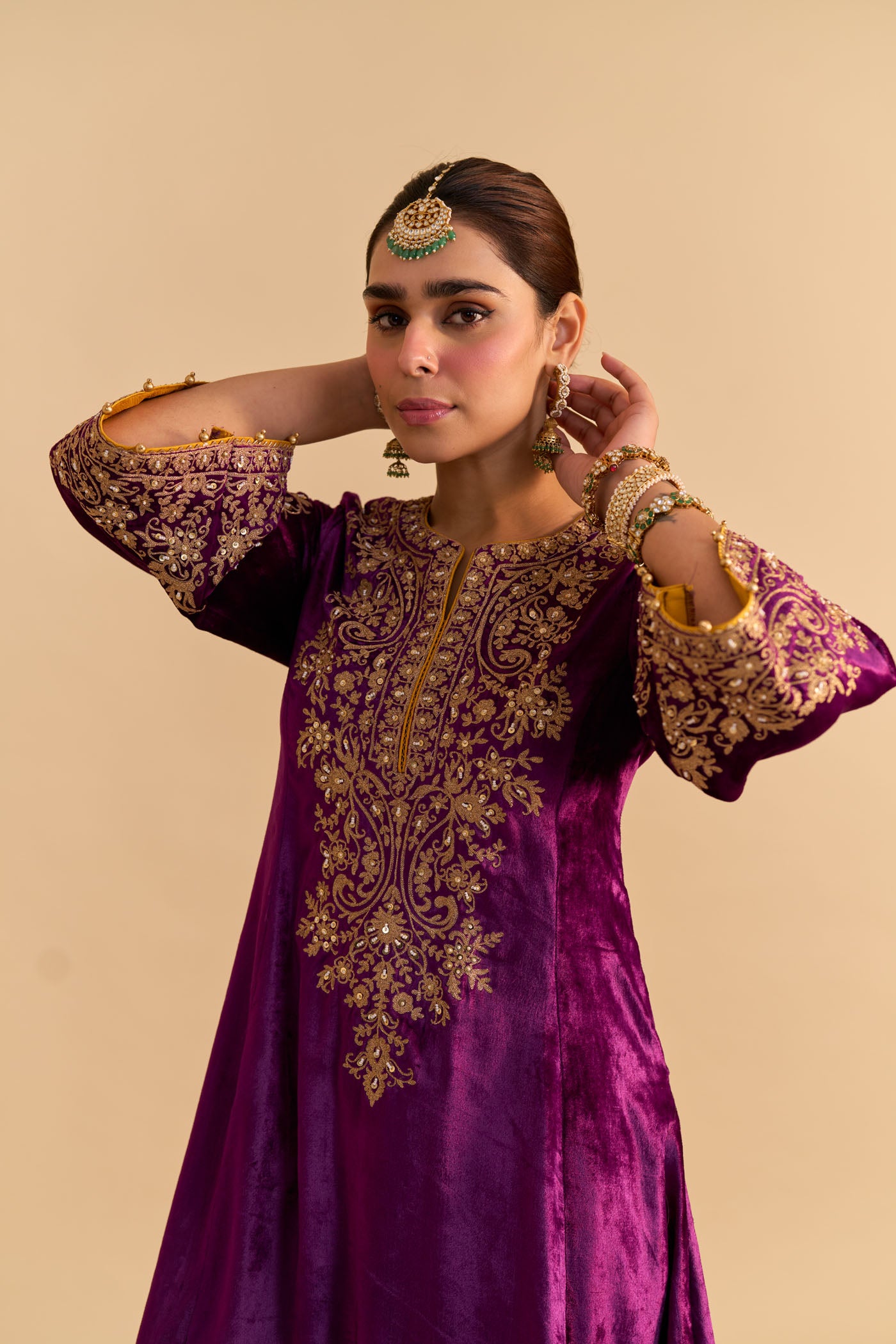 Deepti Dhillon In Eira - Silk Velvet Deep Purple A-line Kurta with Dhoti