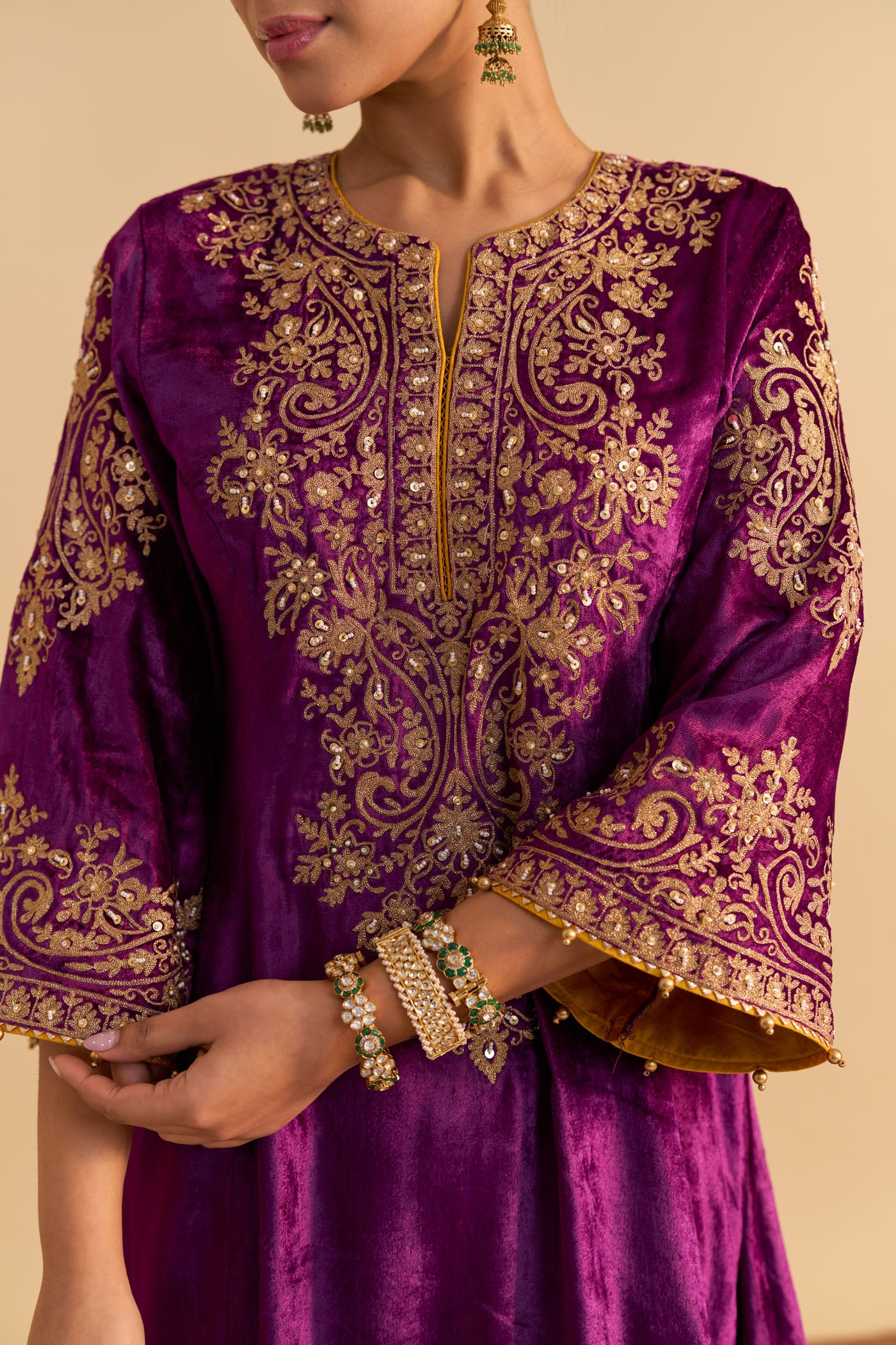 Suhana Nanda In Eira - Silk Velvet Deep Purple A-line Kurta with Dhoti
