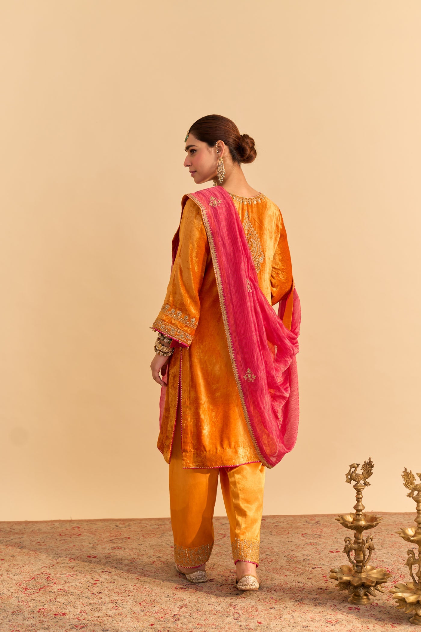 Fareeha - Silk Velvet Orange Kurta with Salwar (Lxrts)