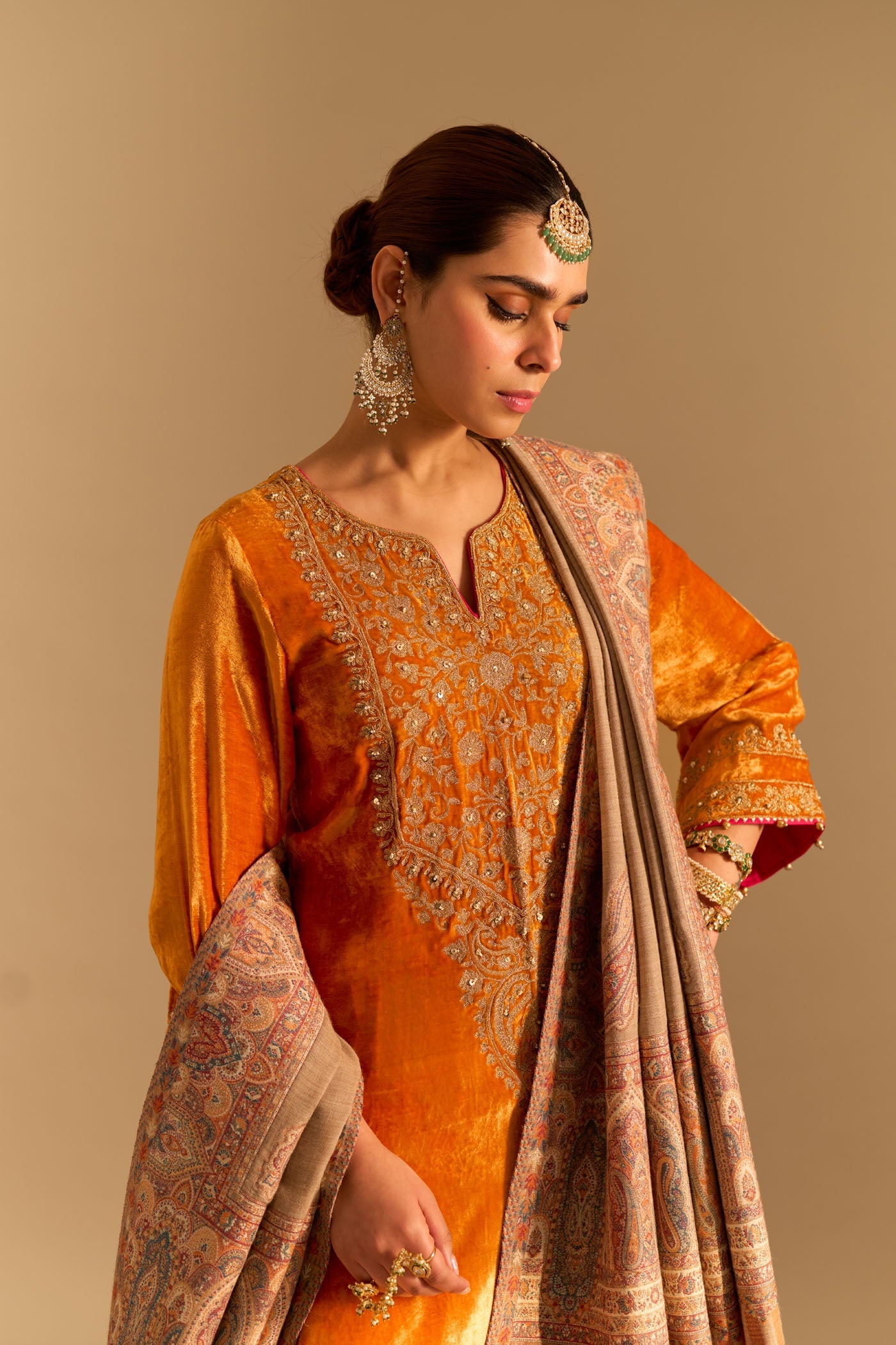 Fareeha - Silk Velvet Orange Kurta with Salwar (Lxrts)