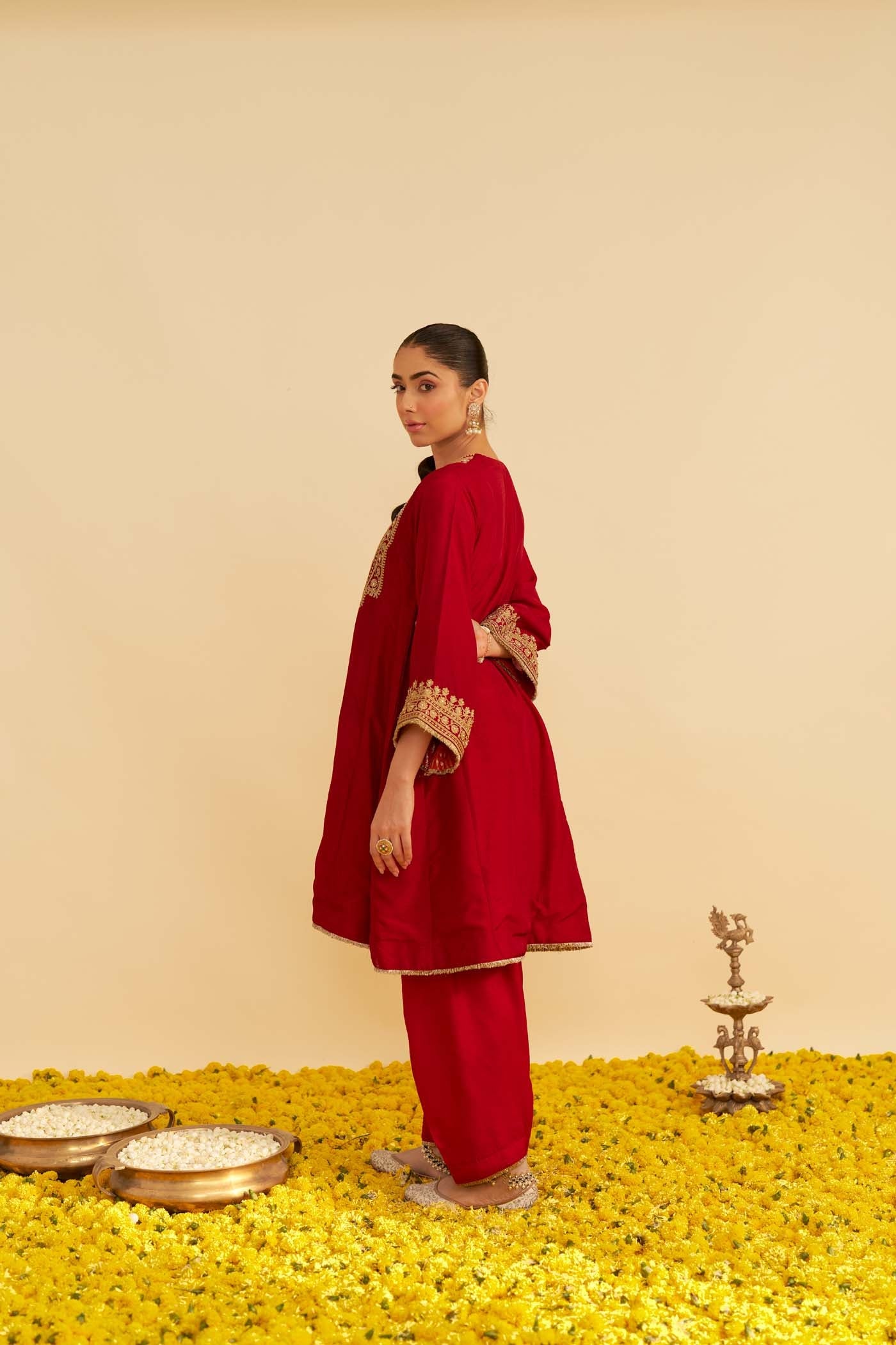 MEHZA - DEEP RED SHORT CHAUGA WITH SALWAR (Lxrts)