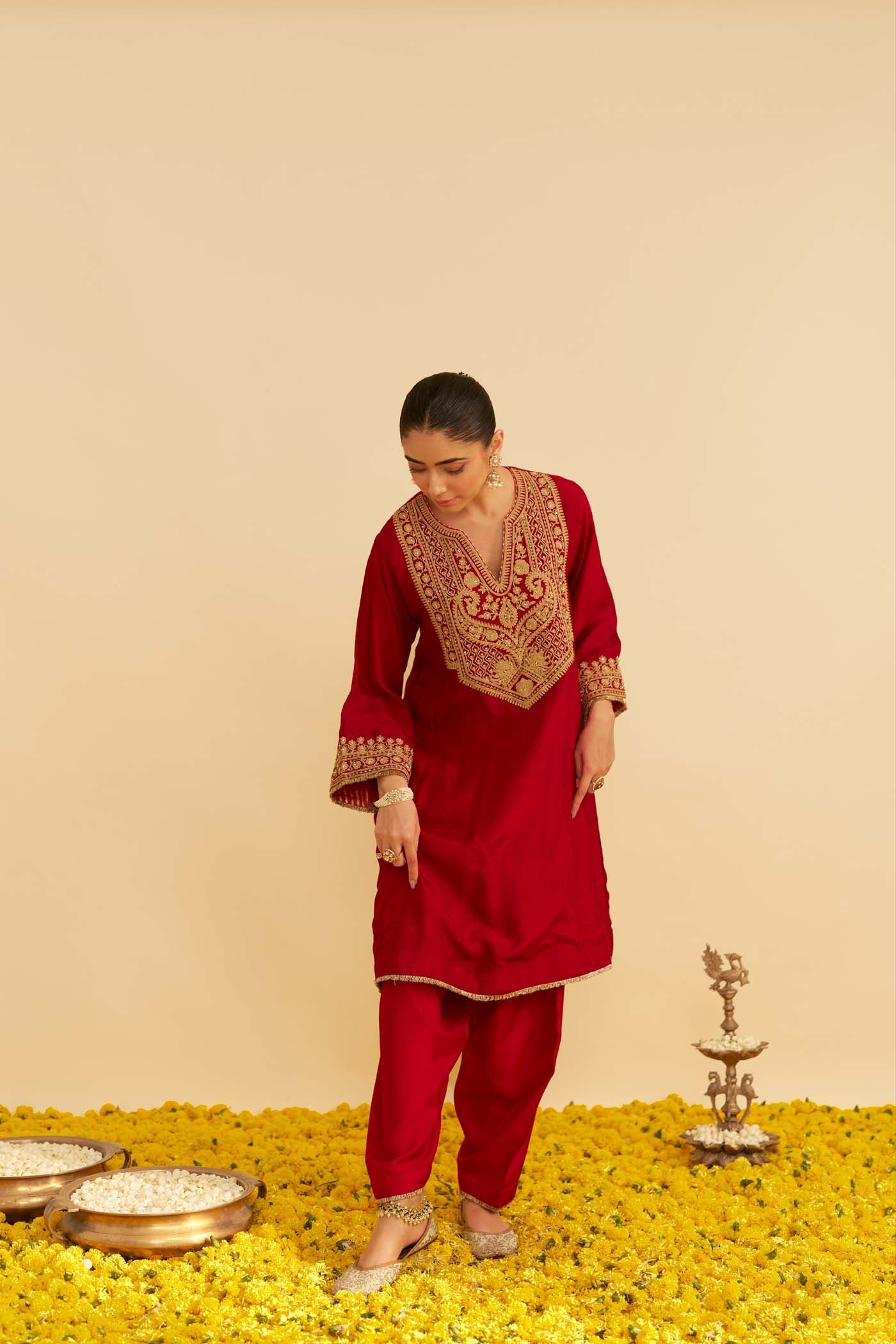 MEHZA - DEEP RED SHORT CHAUGA WITH SALWAR (Lxrts)
