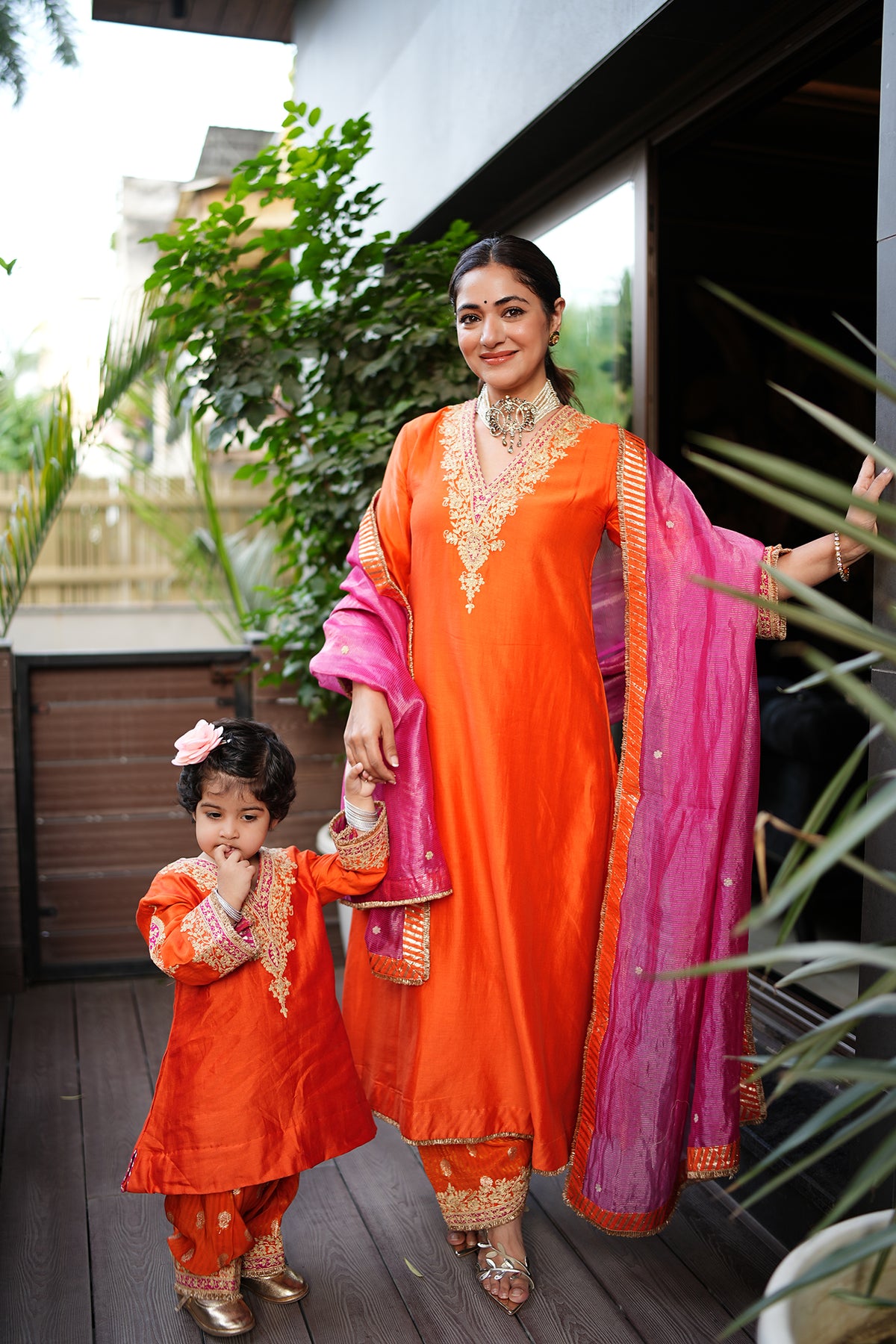 Anisha Sethi In Liana Burnt Orange Chauga with Salwar