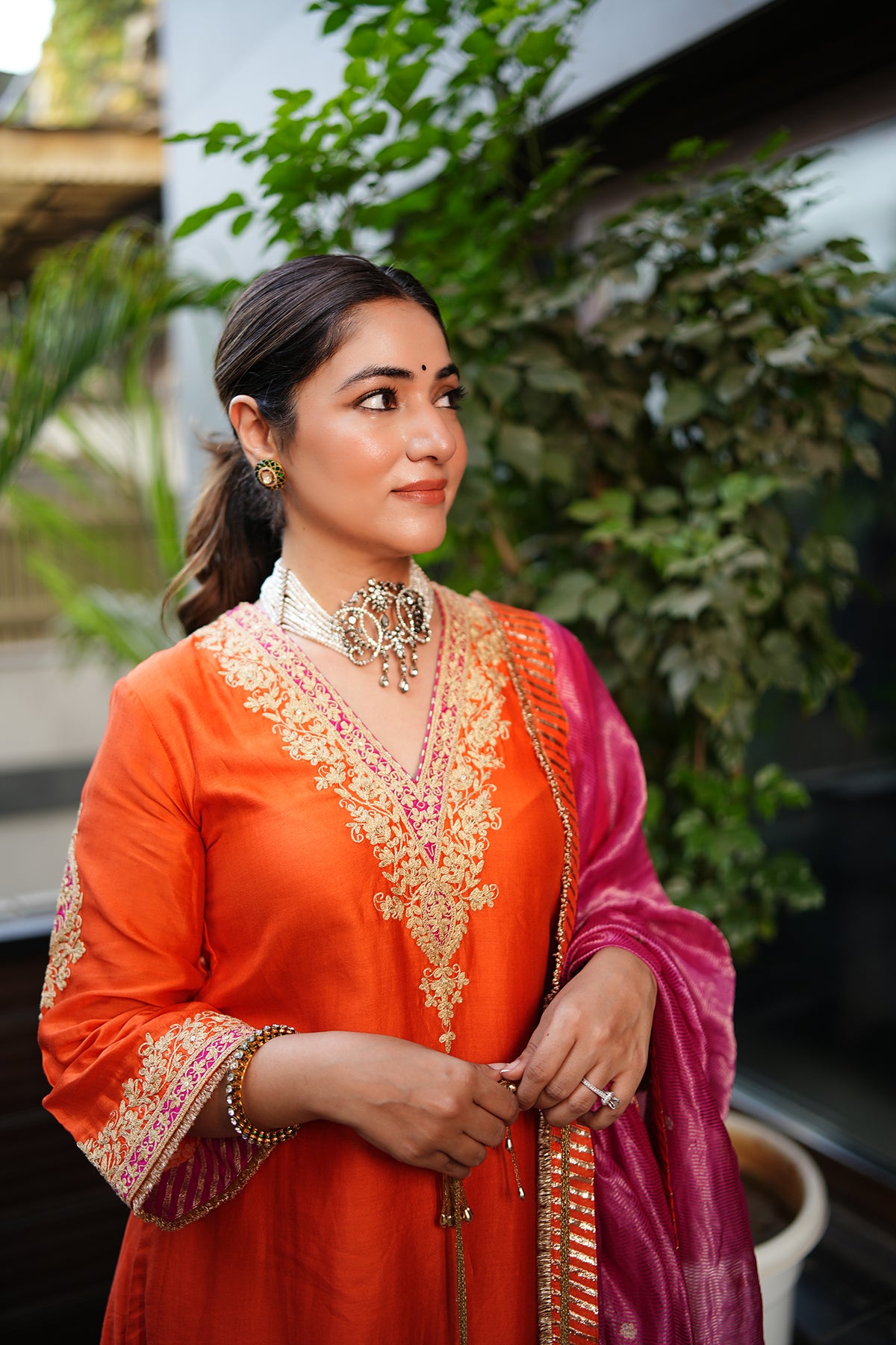 Anisha Sethi In Liana Burnt Orange Chauga with Salwar