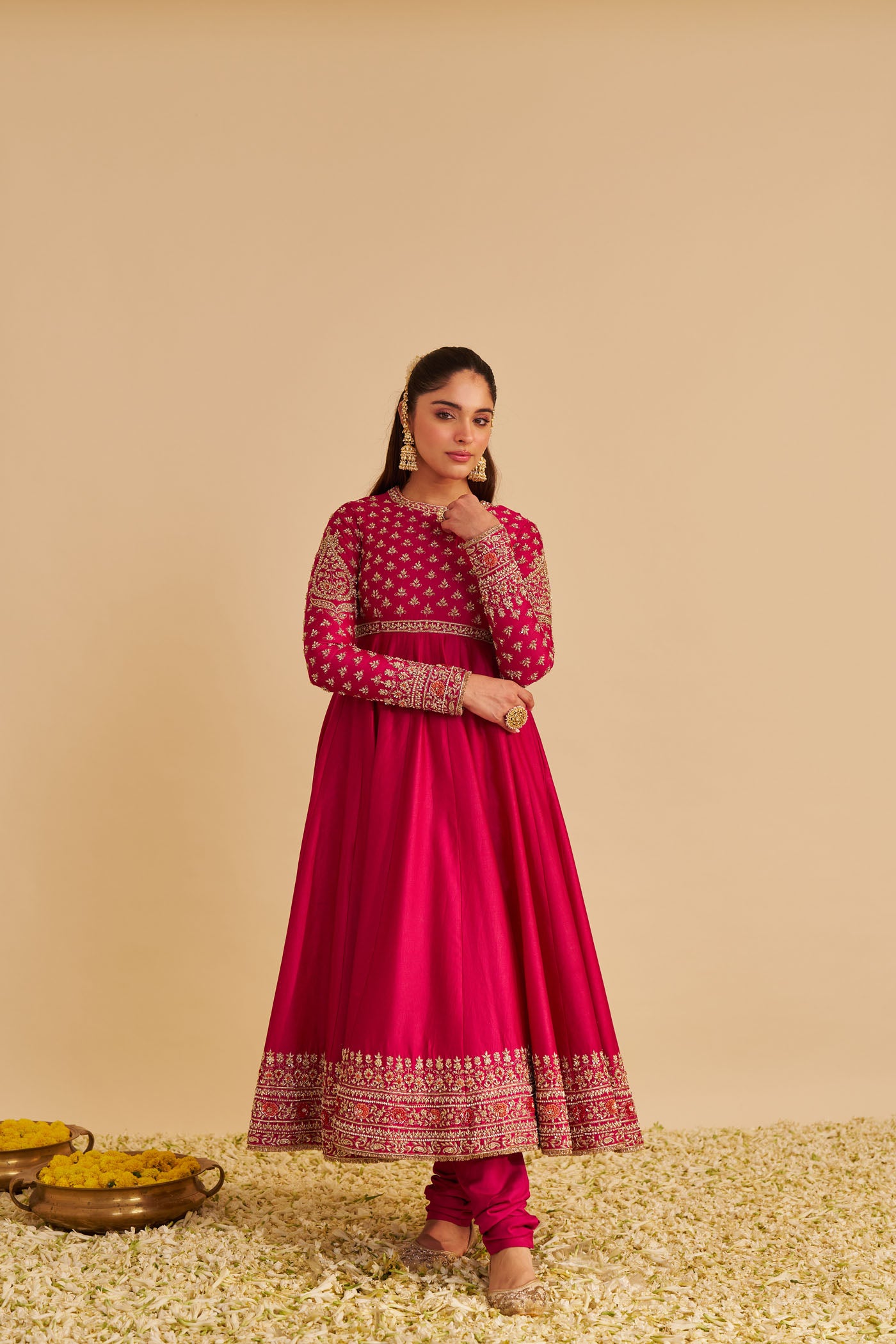 Noor - Dabka Zardozi Embroidered Chanderi Silk Hotpink Anarkali Set