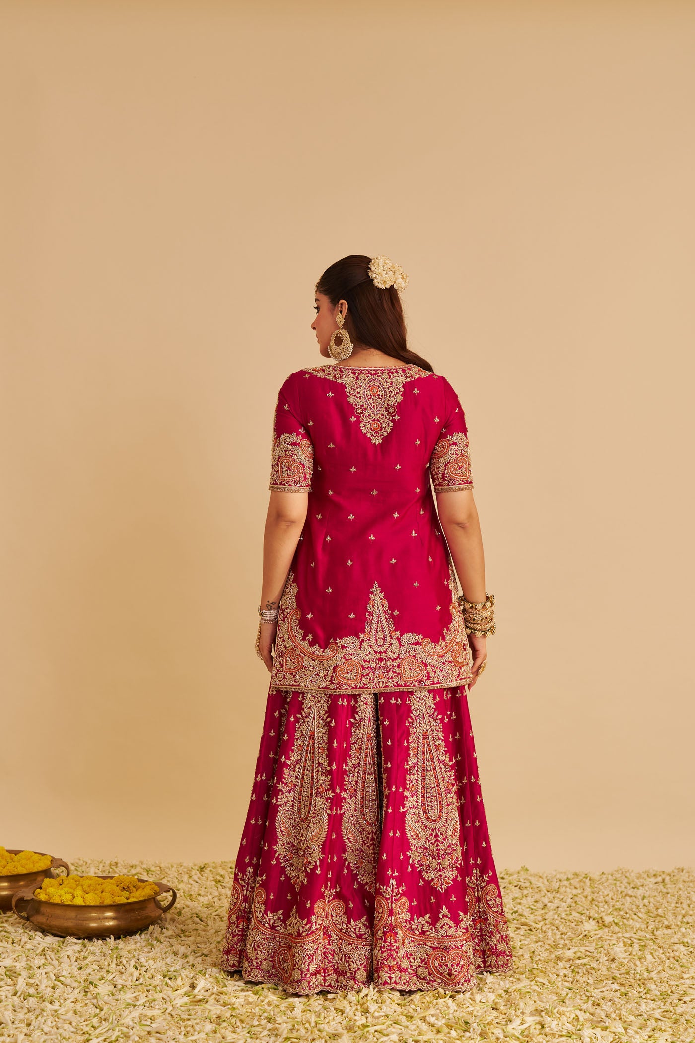 Alina - Dabka Zardozi Embroidered Silk Hotpink Sharara Set