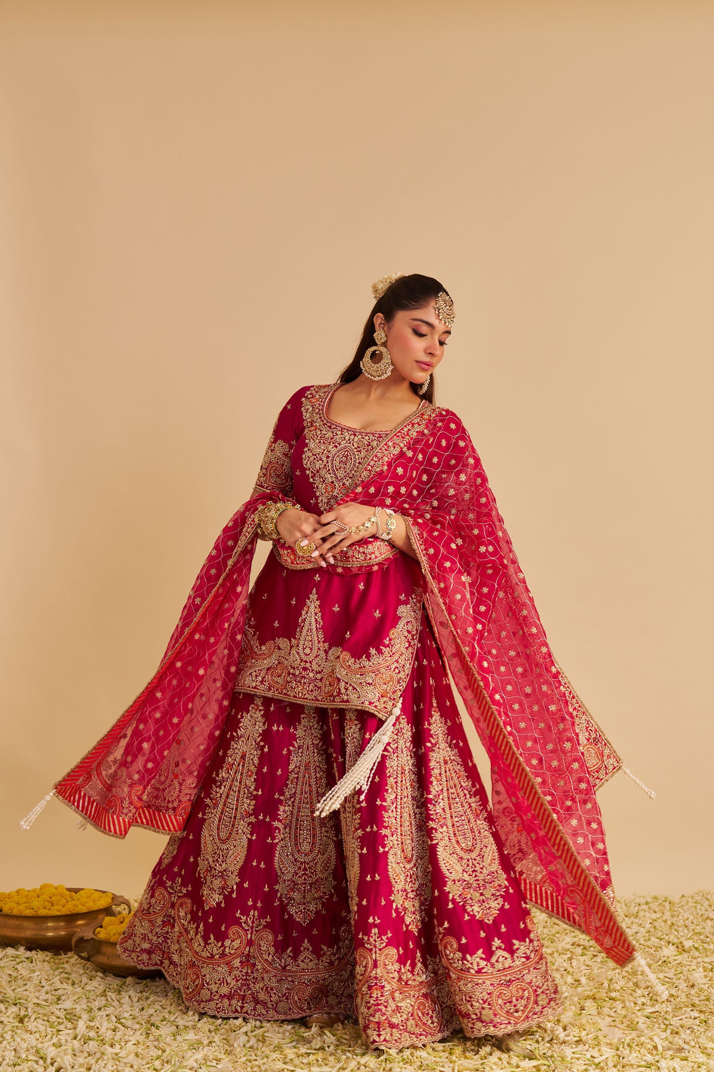 Alina - Dabka Zardozi Embroidered Silk Hotpink Sharara Set