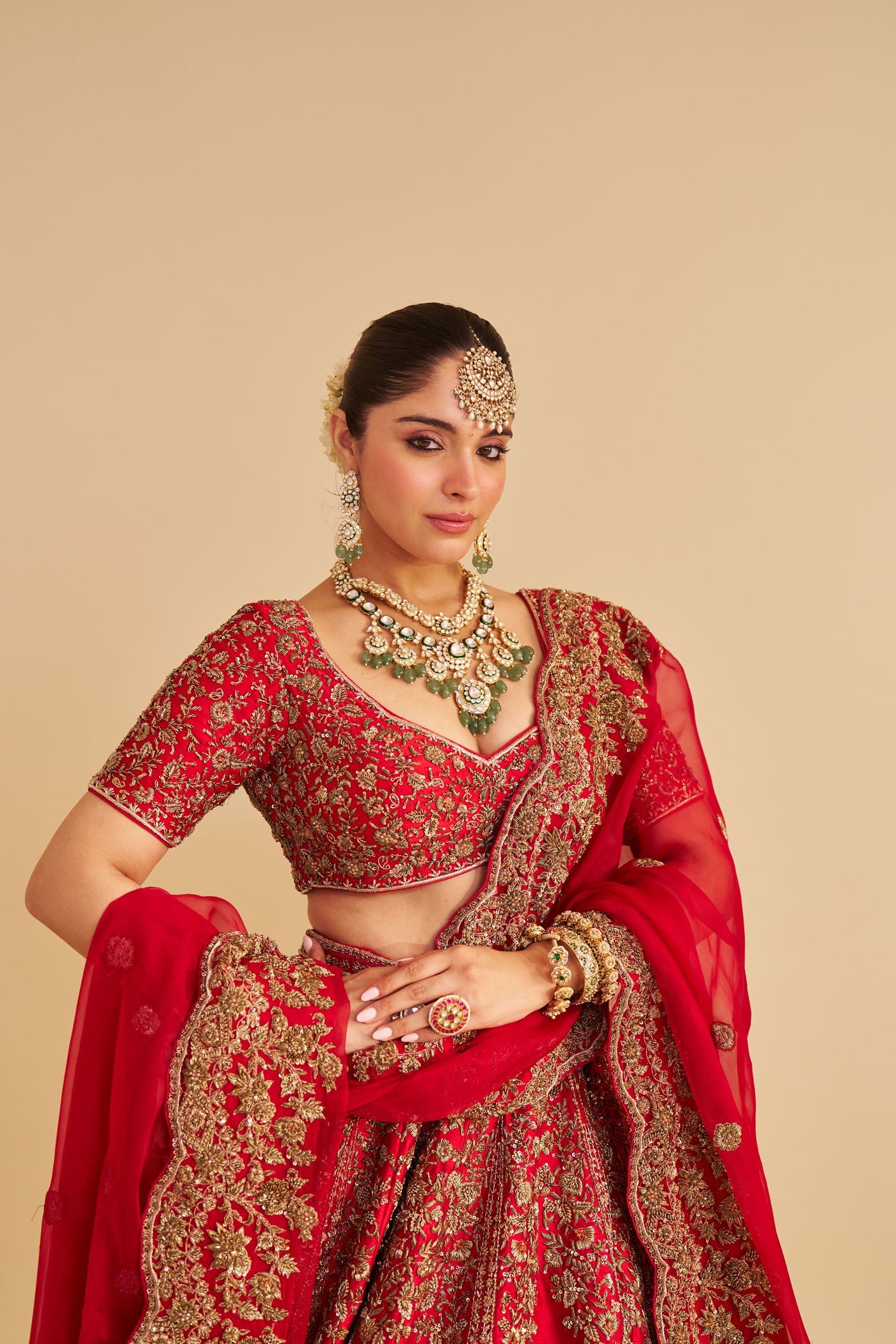 Mahanoor - Dabka Zardozi Embroidered Pure Silk Red Bridal Lehenga Set